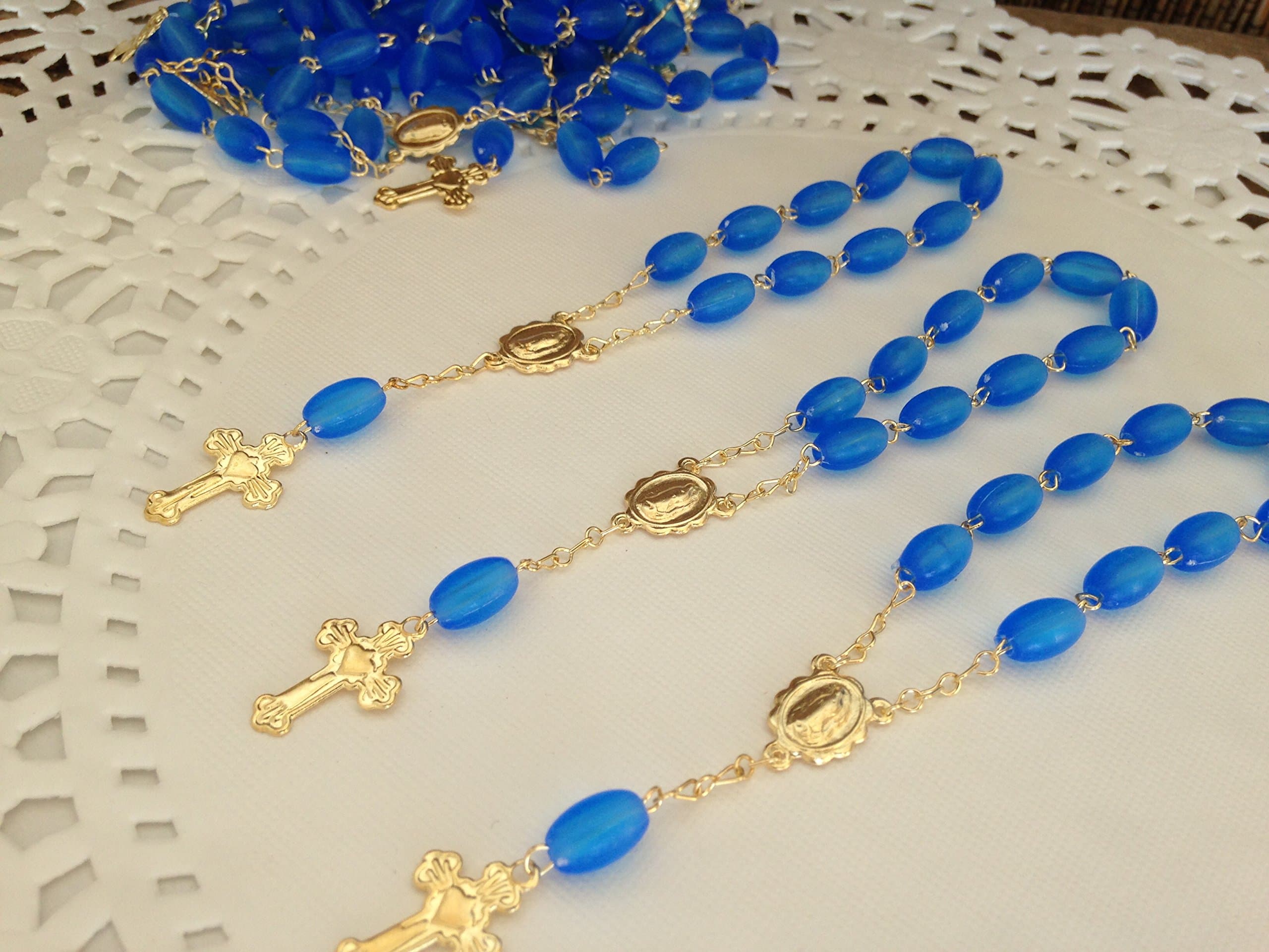 25 Pc Baptism Favors Mini Rosaries Frosted Royal Blue with Gold Plated Accents/communion Favors Recuerditos De Bautismo/ Christening Favors/ Decenarios/ Decades/ Finger Rosaries