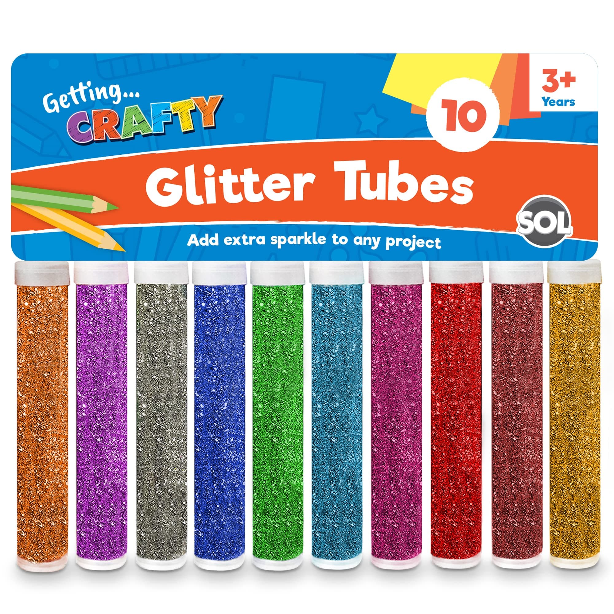 10pk Kids Glitter Tubes in 10 Assorted Vibrant Colours - Fine Glitter for Arts and Crafts, Slime, Card Making, Nail Art, and Decorations - Easy-Pour Shaker Pots for Kids and Adults