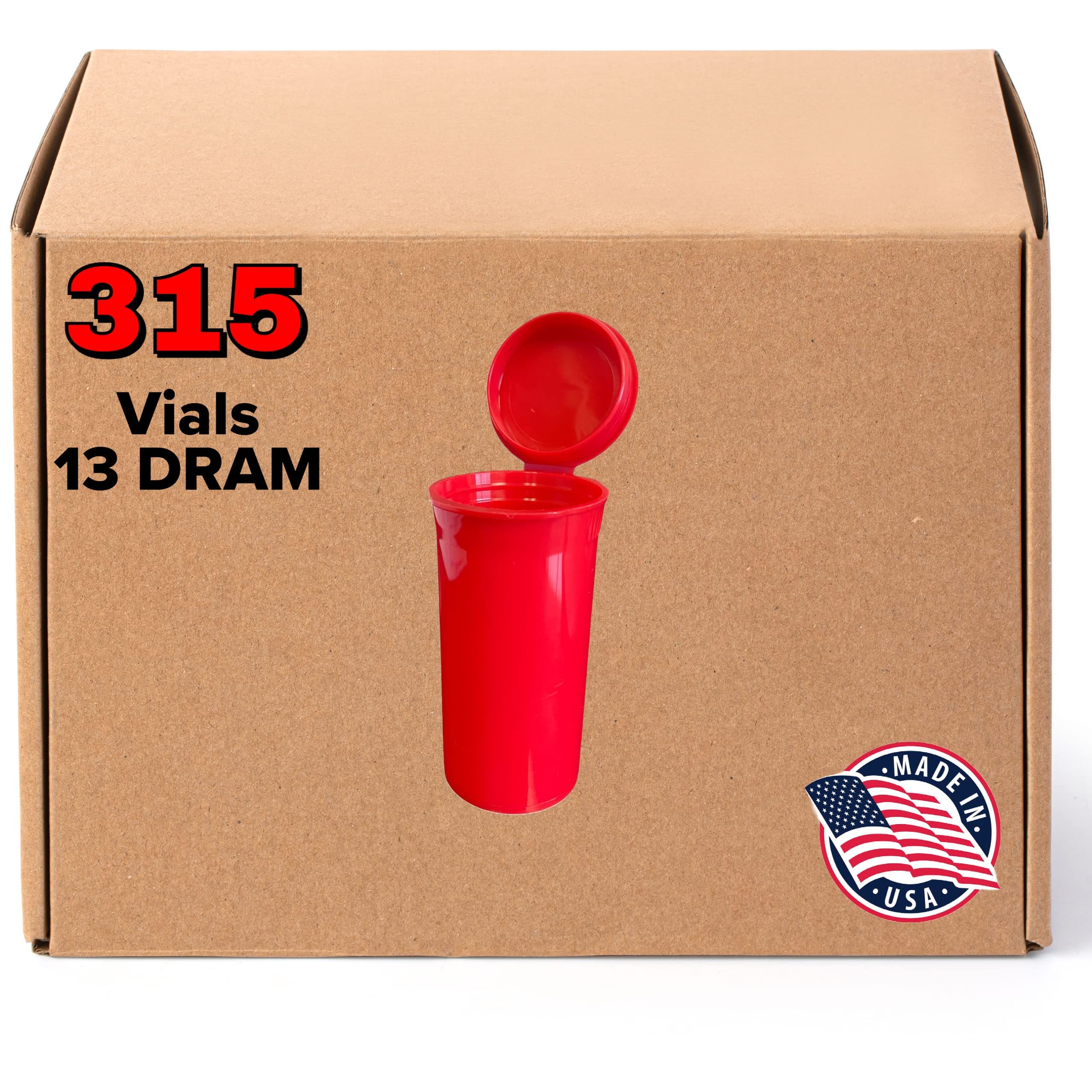 13 Dram Plastic Pop Tops - Child Resistant USA Made Bottles - BPA-Free Medical Grade - 315 Qty. (Red)