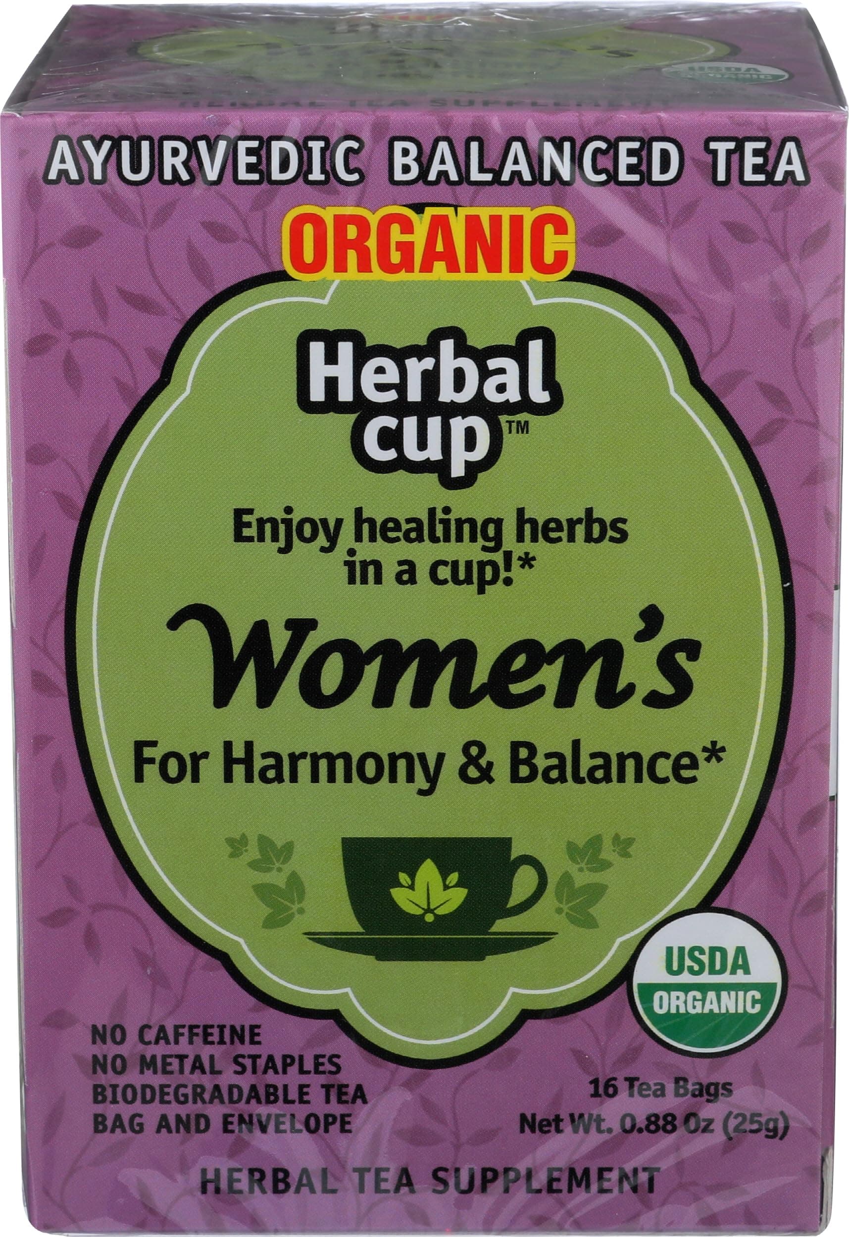 Herbal Cup Ayurveda Women's Tea, Organic Harmony & Balance, No Caffeine Herbal Teas (16 Count, Pack of 1)