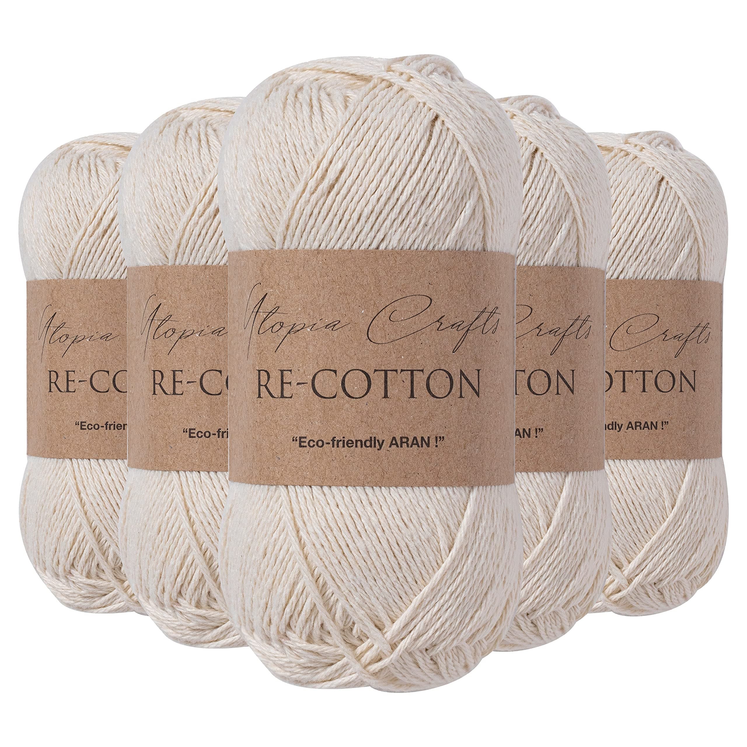 Utopia CraftsRe-Cotton Knitting Yarn, 5X 100g (Cream)