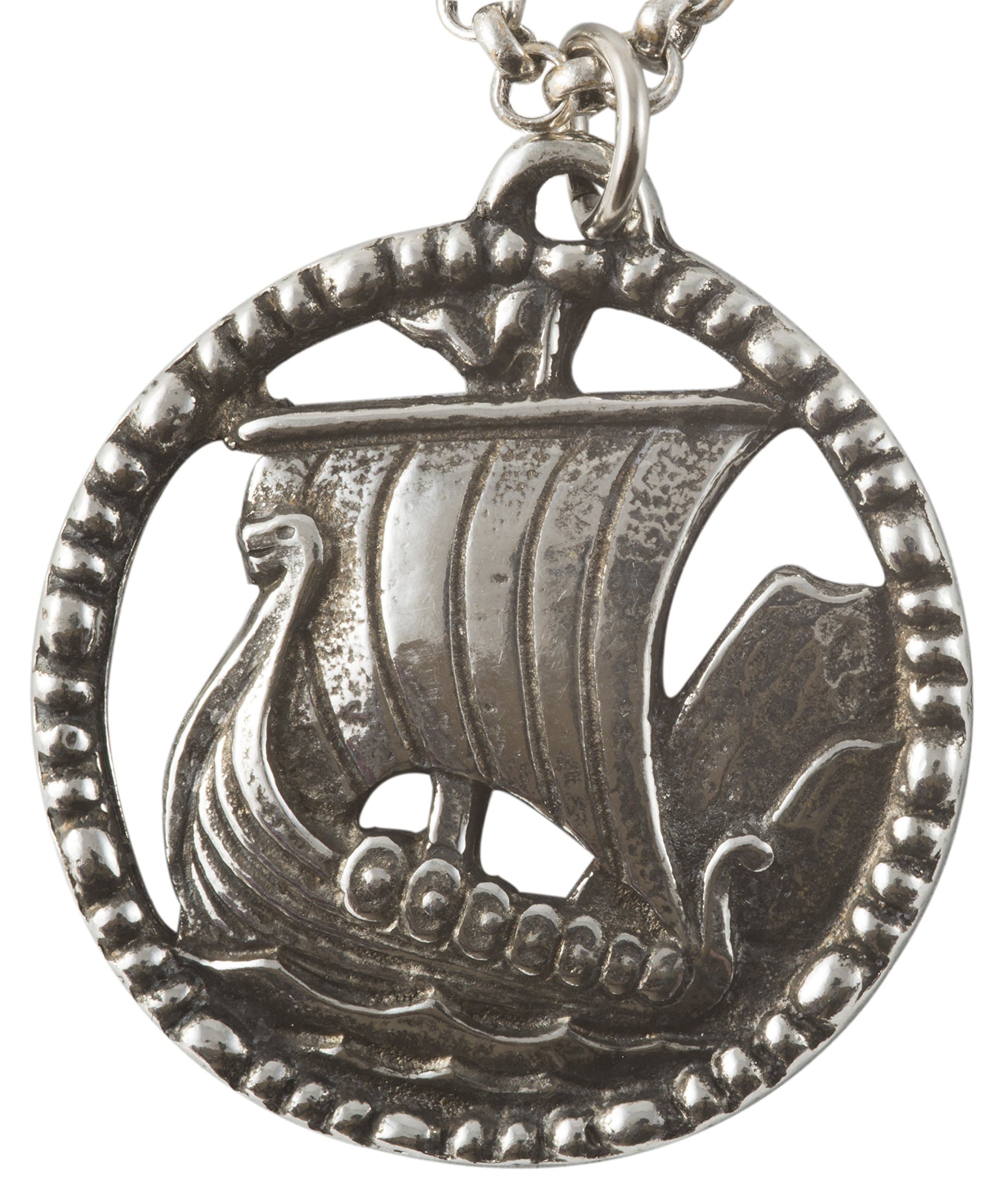 Viking Ship Pewter Pendant and 32" Pewter Chain