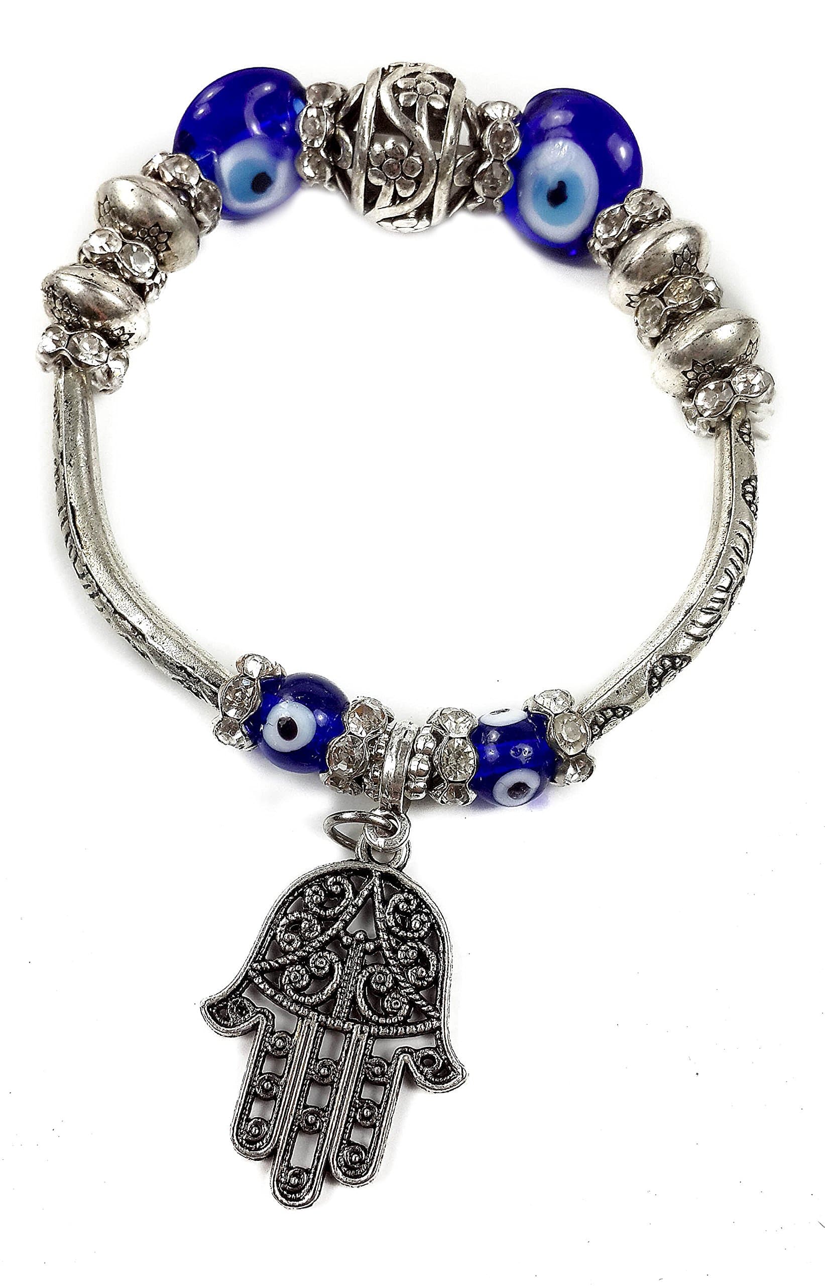 Blue Beads Evil Eye Bracelet Hamsa Hand Of Fatima For Men Women Stretch Bracelets Lucky Charm