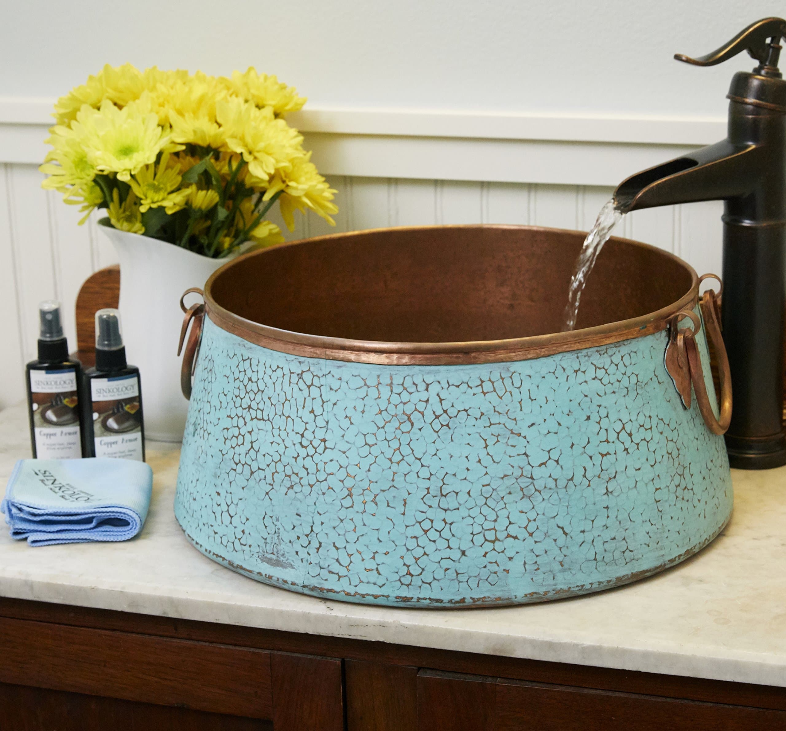 SinkologySB310-16NU Nobel Vessel Bath Sink, 16", Verde/Natural Copper