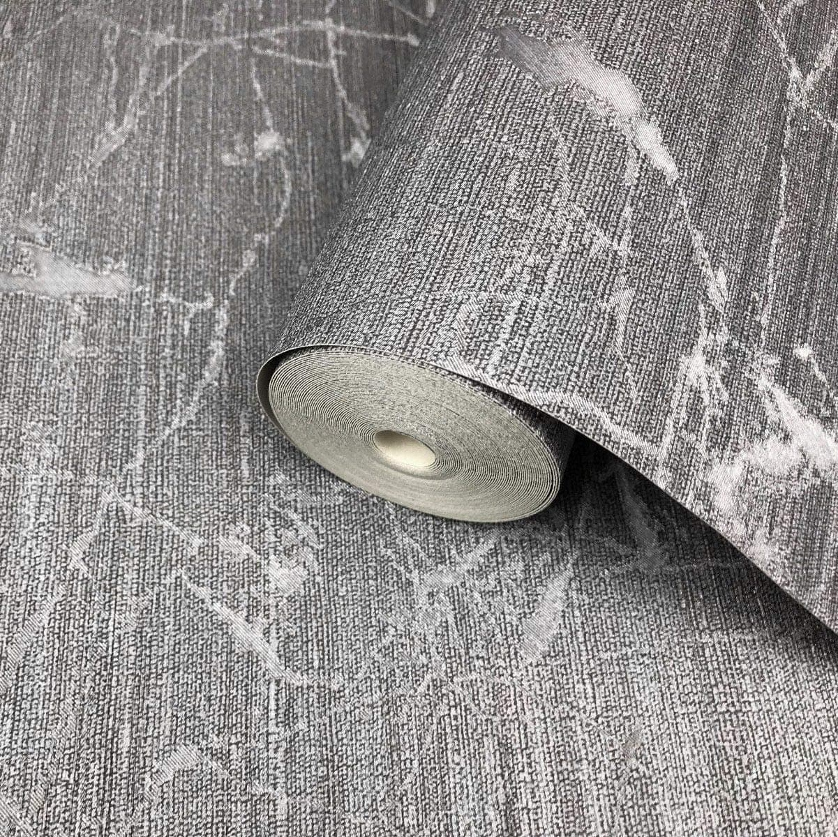 PortofinoWallpaper Charcoal Gray Metallic Textured Plain Faux Industrial Metal Lines 3D