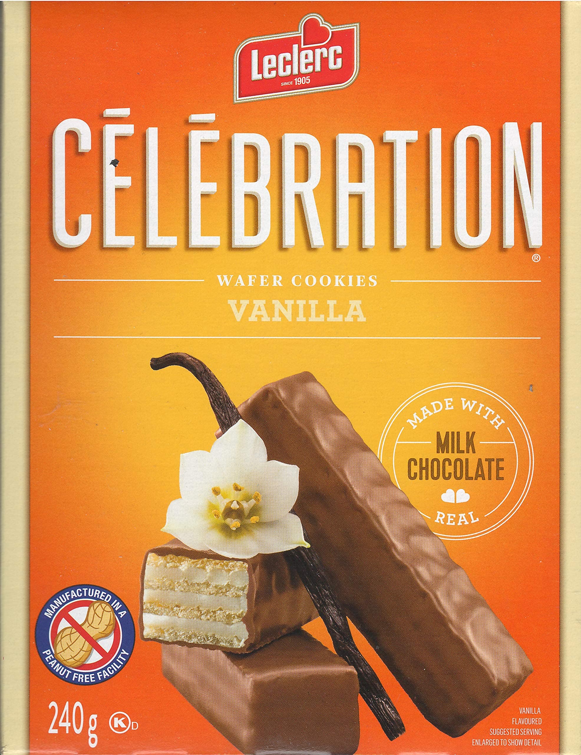 Leclerc Celebration Vanilla Wafer Cookies Made with Real Milk Chocolate 240g {imported from Canada}