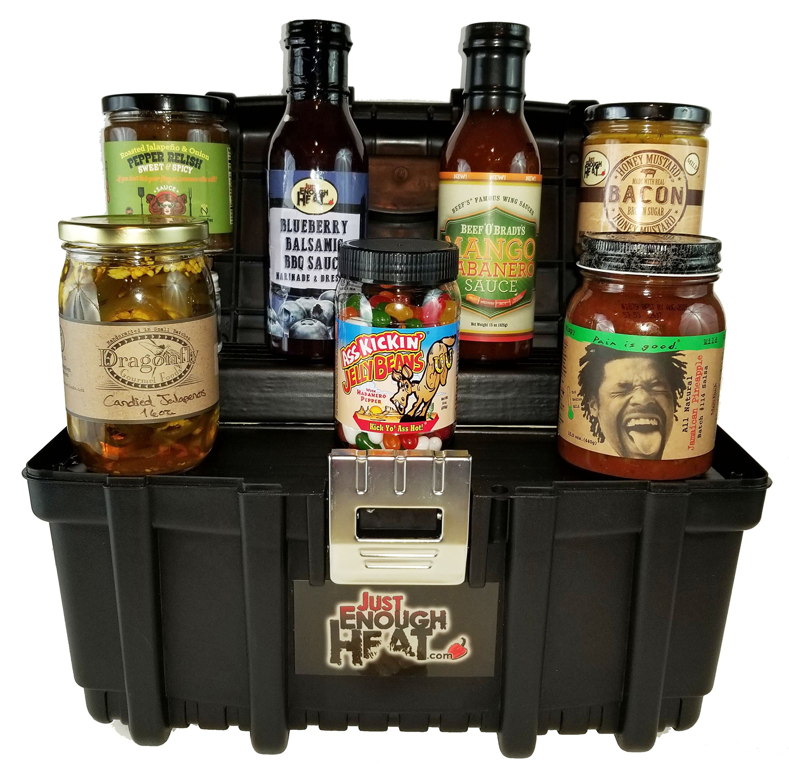 Spicy Sweet Toolbox Gourmet Gift Set - Hot Sauce Food Basket for Men & Women by Just Enough Heat