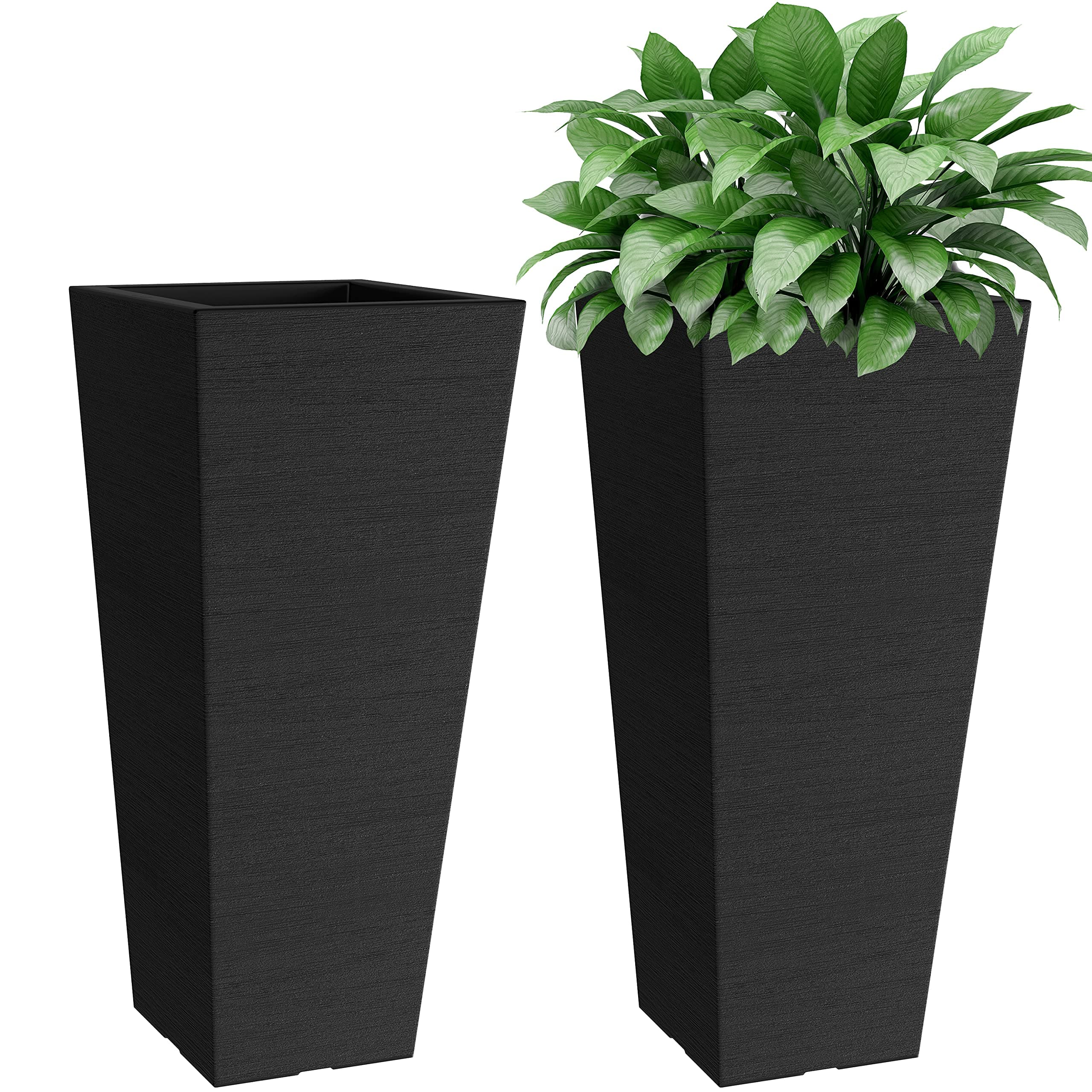 Verel Set of 2 Tall Outdoor Planters - 24 Inch Large with Small Planting Pots – Indoor and Outdoor Rectangular Flower Pots for Front Door, Patio and Deck (Black)