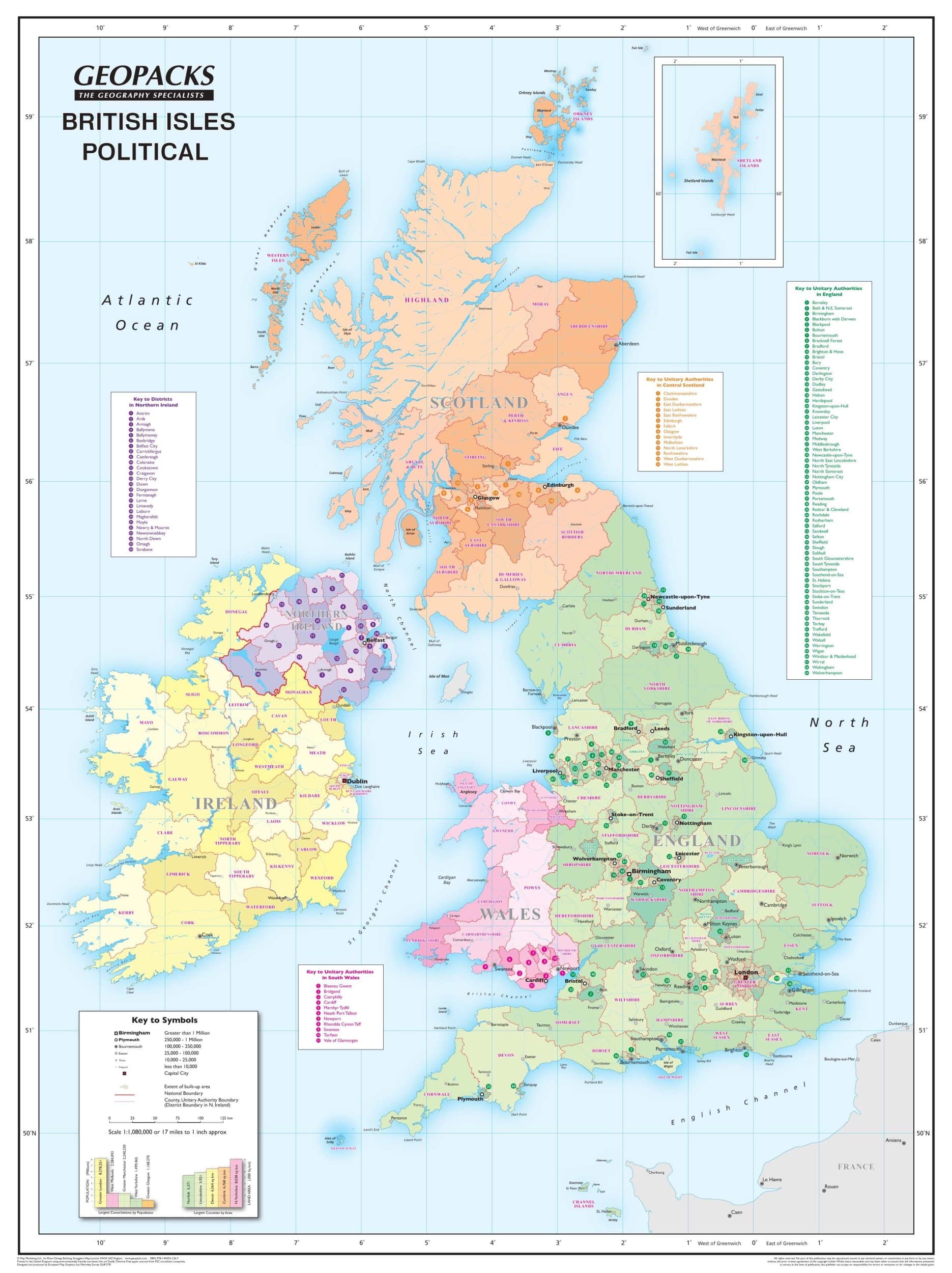 British Isles Wall Map For Children - Reversible Political/Physical Laminated Map, ZMFP146