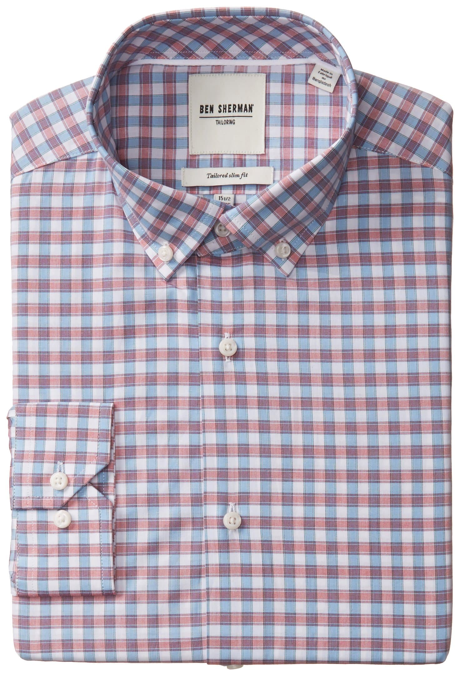 Ben Sherman Men's Slim Fit Multi Check Button Down Collar Dress Shirt