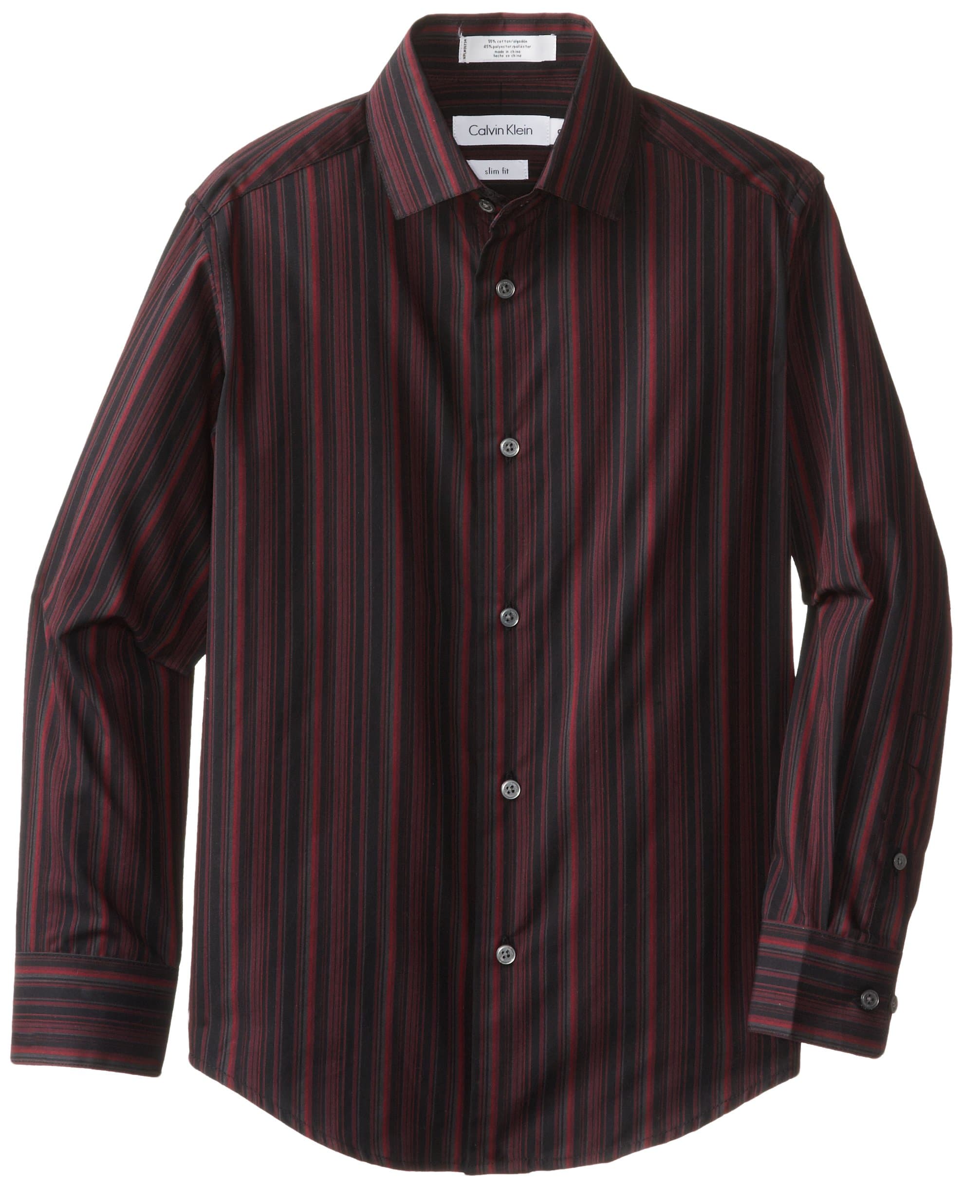 Calvin Klein Boys' Long Sleeve Roadmap Stripe Woven Shirt