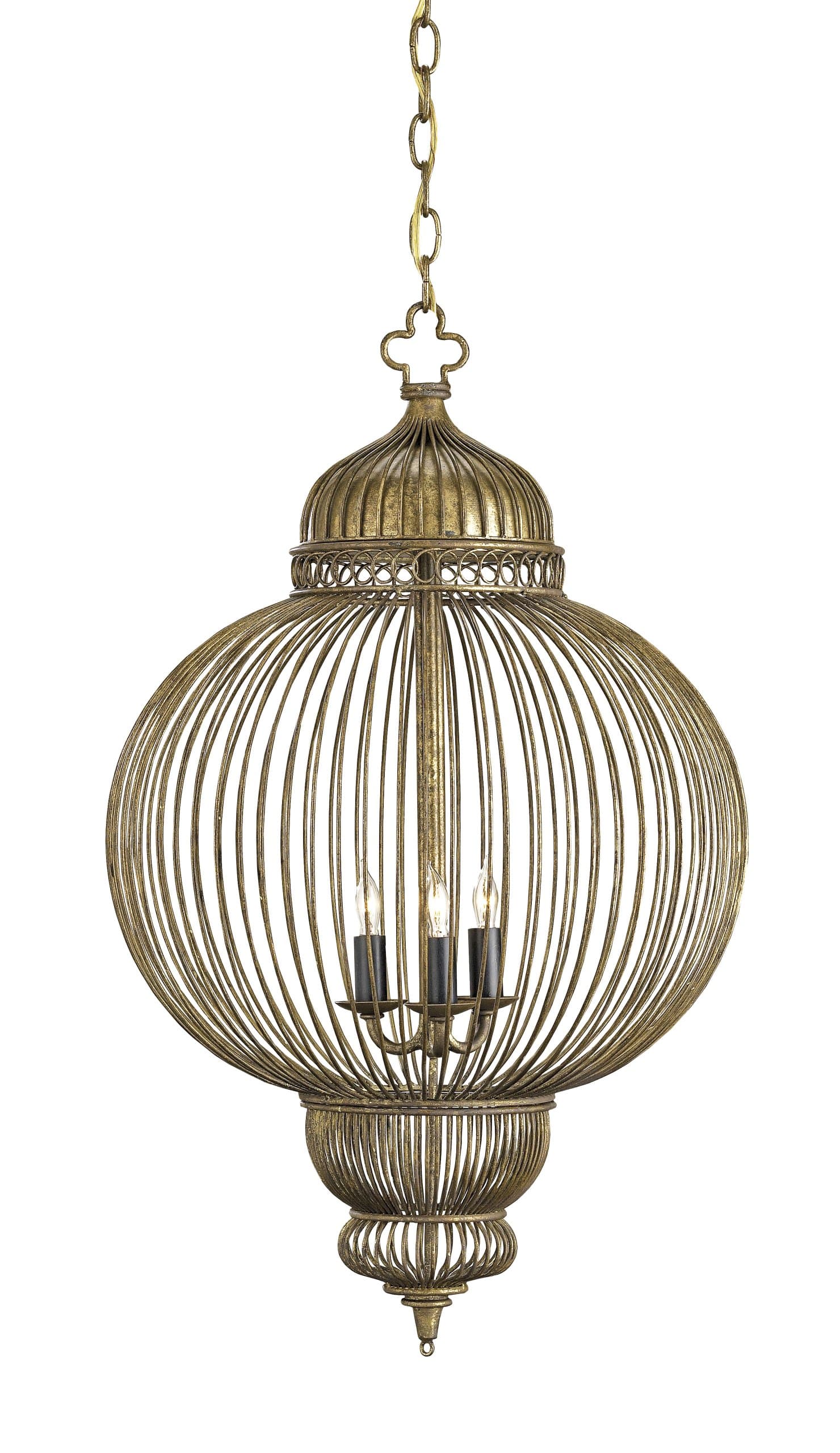 Currey and Company 9137 Giltspur - Three Light Chandelier, Rustic Gold/Antique Black Finish
