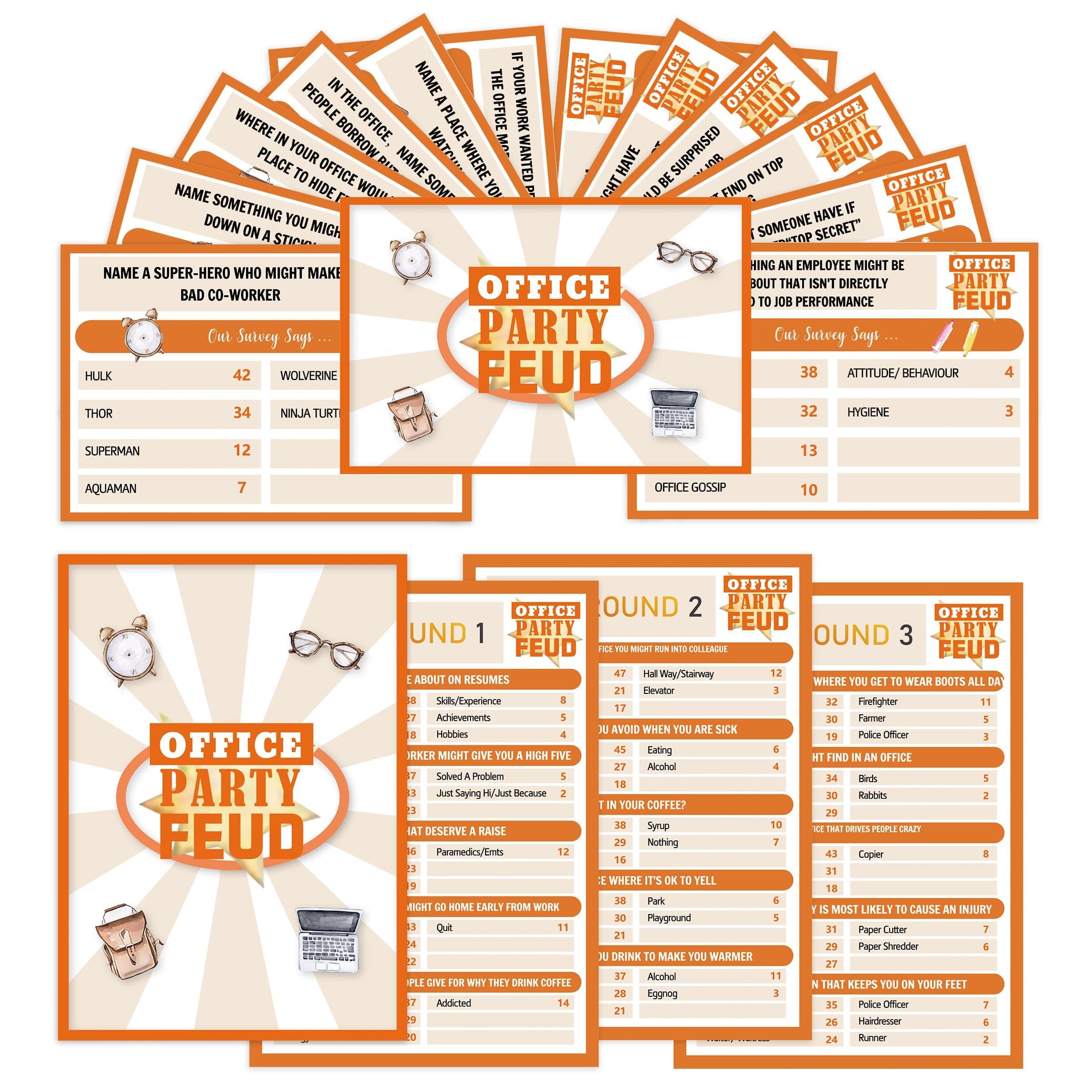 Office Party Feud Game, Office Activity Games, Office Trivia Game Set, Games For Team Building, Office Party Game and Activity Supplies-OF03