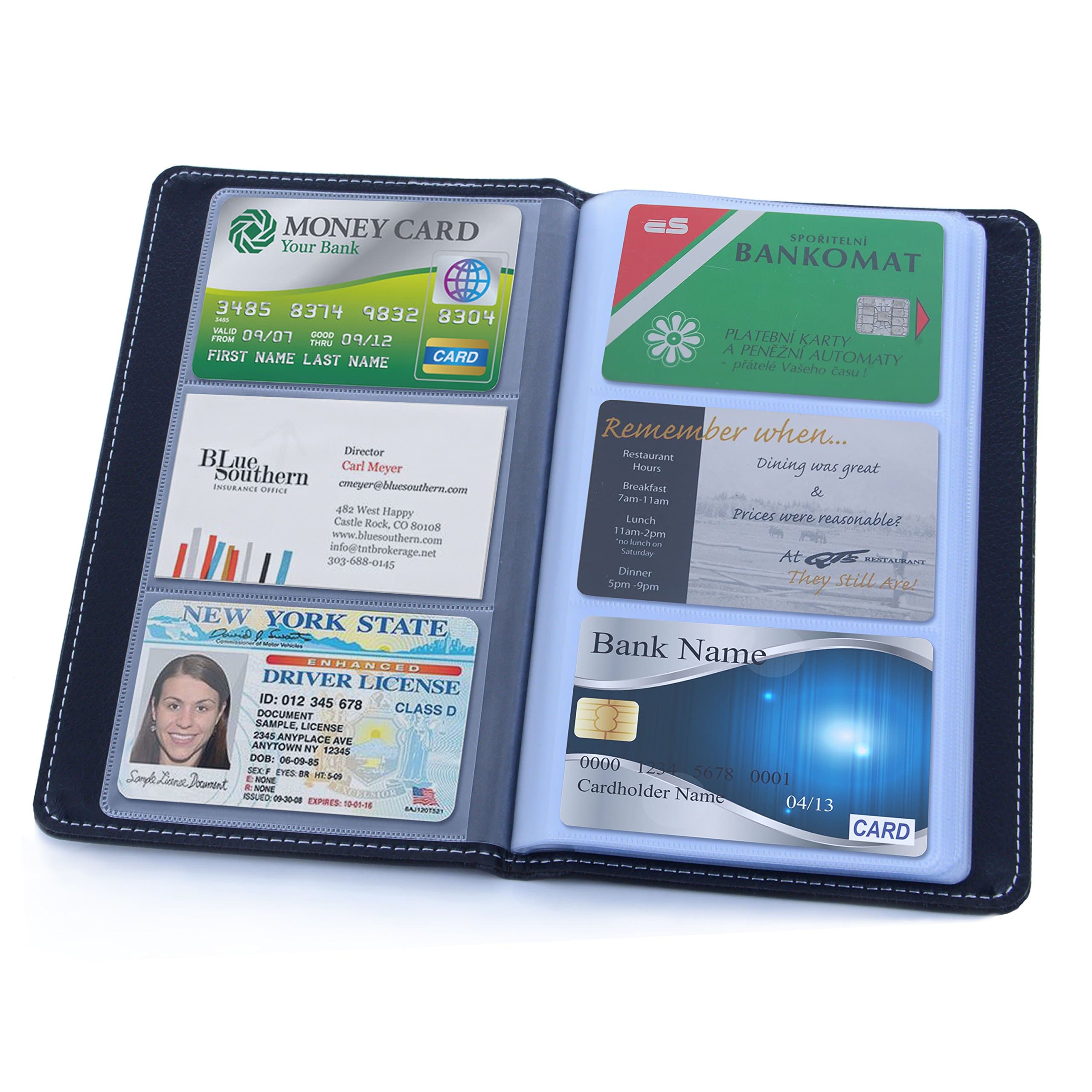 Book Style Business Name Card Holder PU Leather Business ID Credit Card Organizer Professional Cards Booklet for Men and Women (90 Slots/Brown)