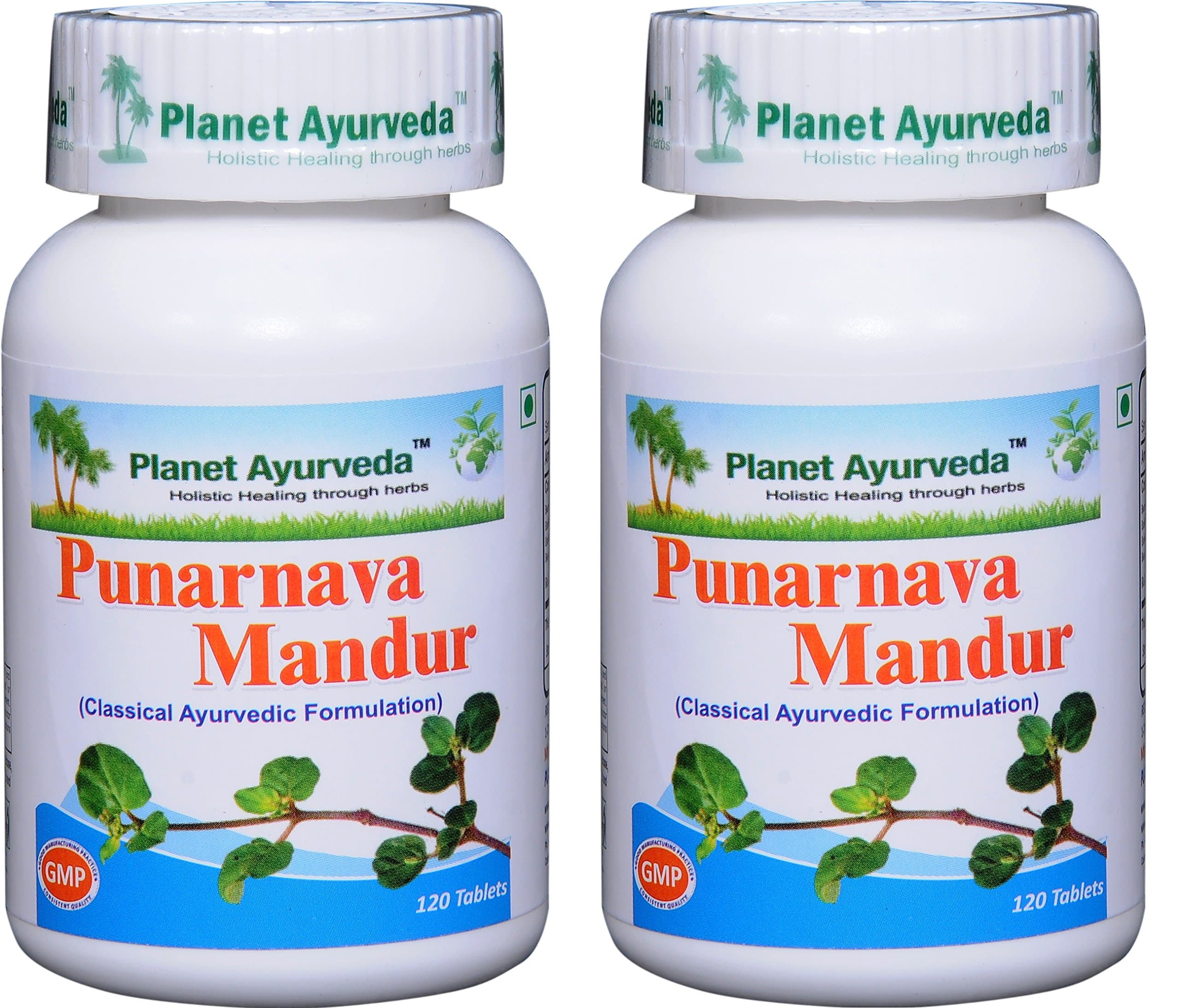 Planet Ayurvda Punarnava Mandur - Herbal Tablets, 100% Natural - 2 Bottles (Each Bottle Contains 120 Tablets)