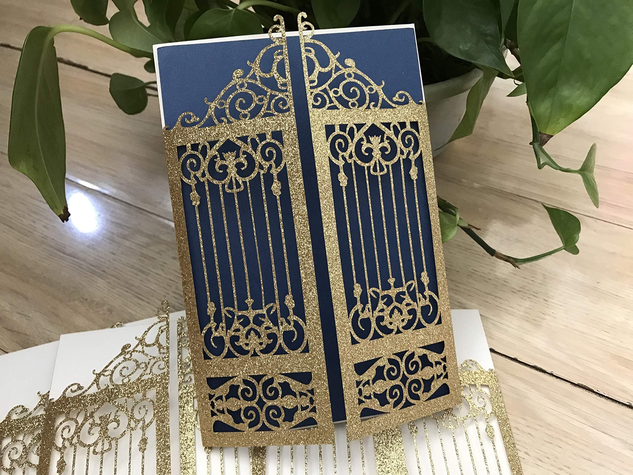 Gate laser cut Wedding Invitations cards,Laser cut invitation cards,baptism invitations cards,Glittper Gold 25pcs