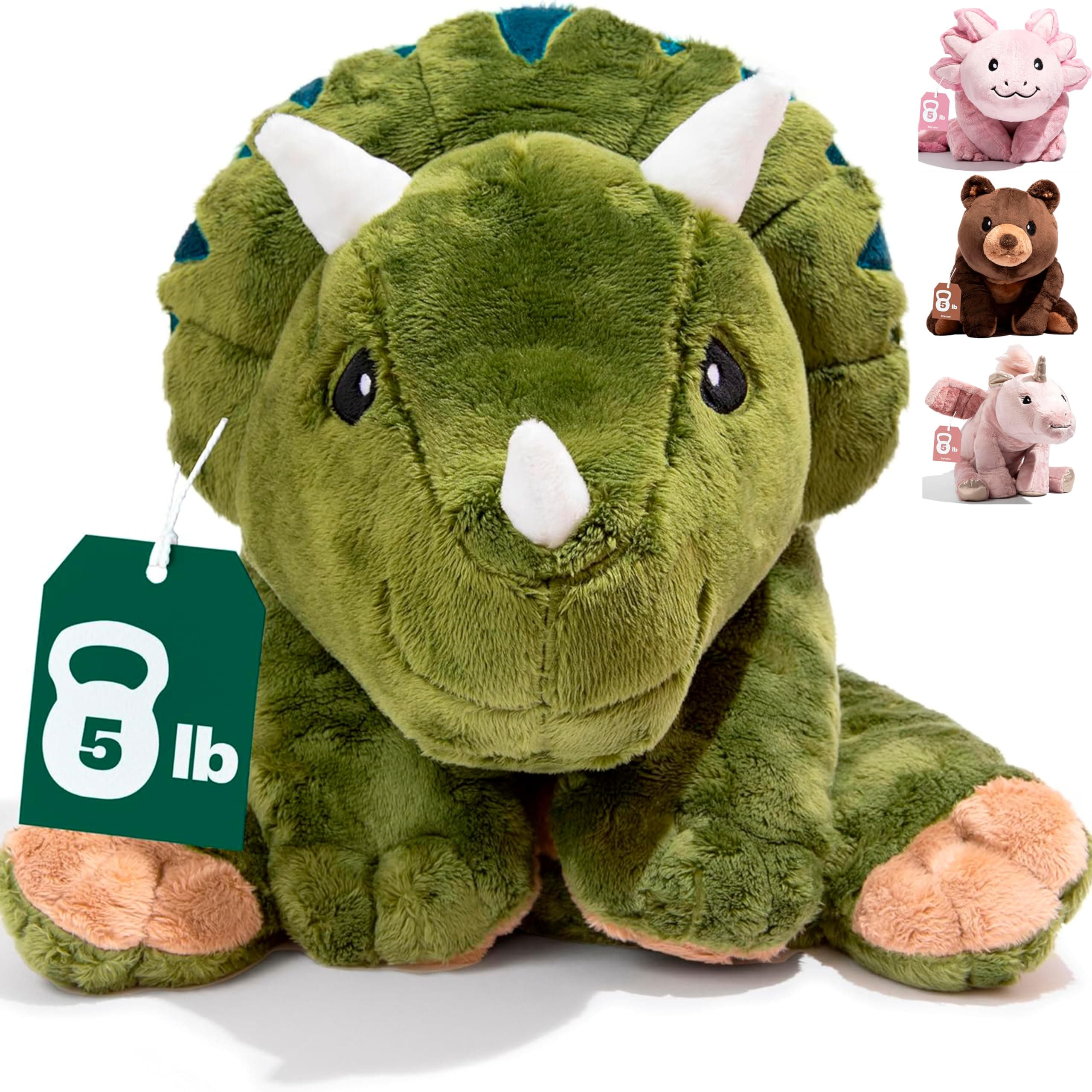 Brease Weighted Stuffed Animal - Green Dinosaur 25", 5 lbs, Weighted Plush