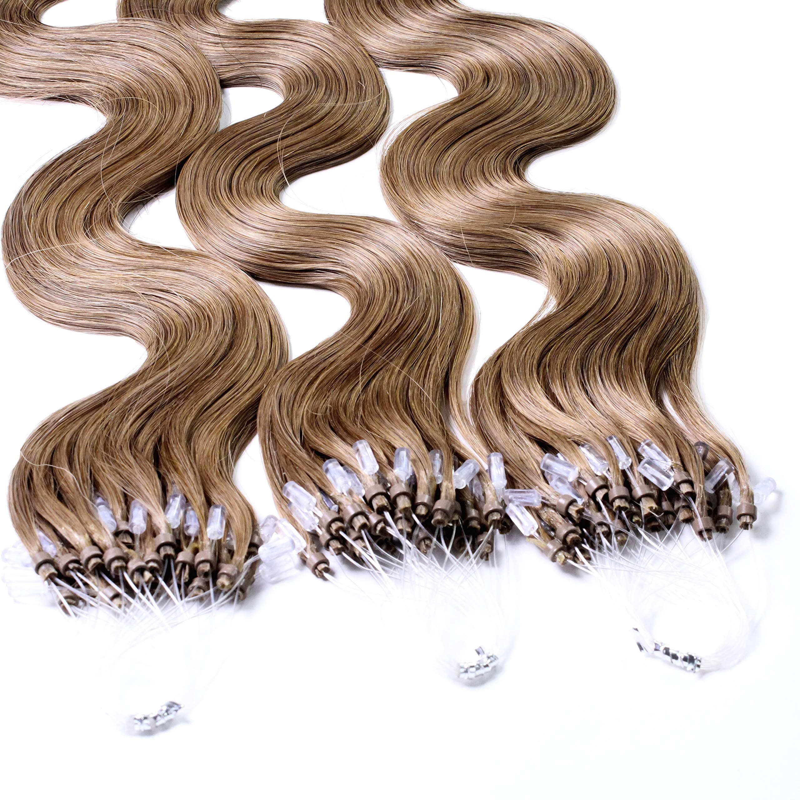 Hair2Heart 50 x 1g Microring Loop Extensions, - 16", colour #14 cendre ash blond, wavy