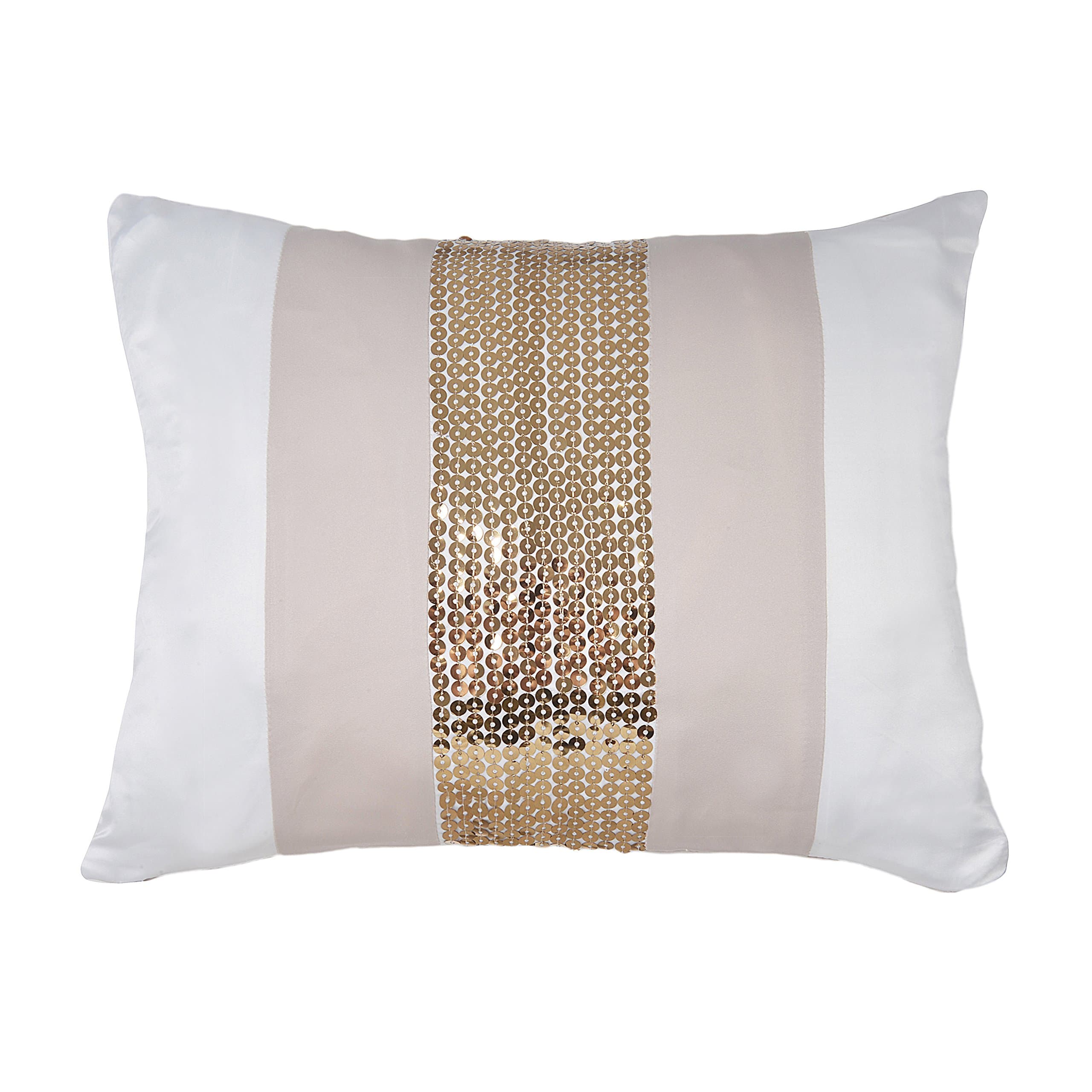 By Caprice Home Capri Cushion Cover Uno, Polyester, White/Rose Gold Satin/Shiny Gold Sequins, 30 x 40 x 1 cm