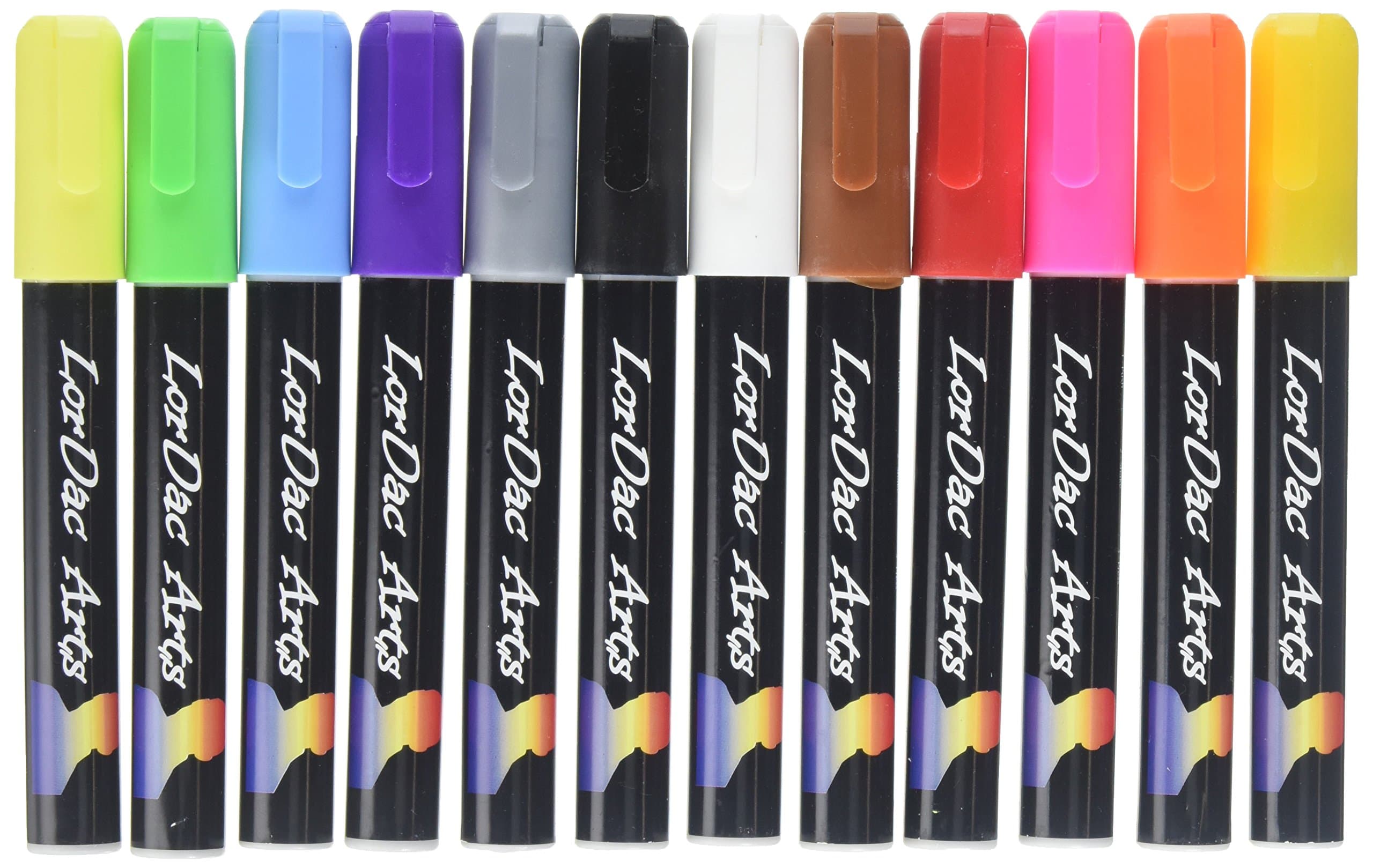LorDac Arts Liquid Chalk Markers for Chalkboard Drawing - 12 Pack of Amazing Neon Colors Including Gold and Silver Ink. Reversible Bullet and Chisel Tip. with 40 Free Chalkboard Labels