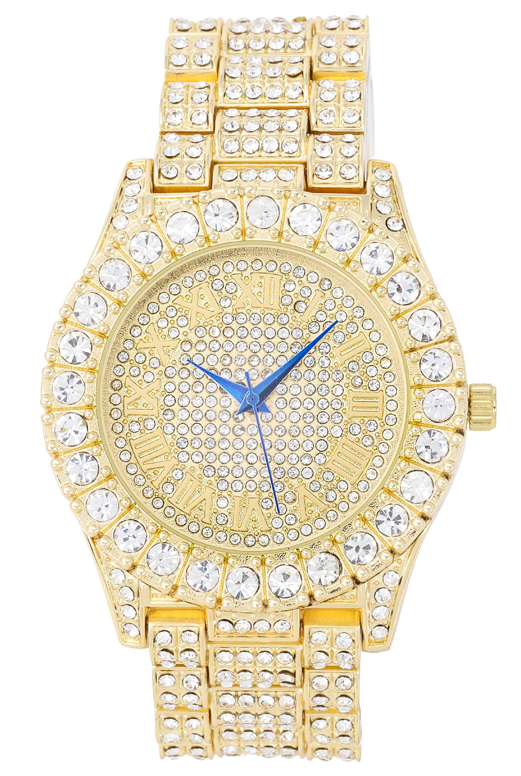 Charles Raymond Bling-ed Out Round Metal Mens Color on Blast Gold Tone Watch with Diamond Time Indicators - Ice on Fire!!! - ST10327DxxS (Classic Gold - Gold)