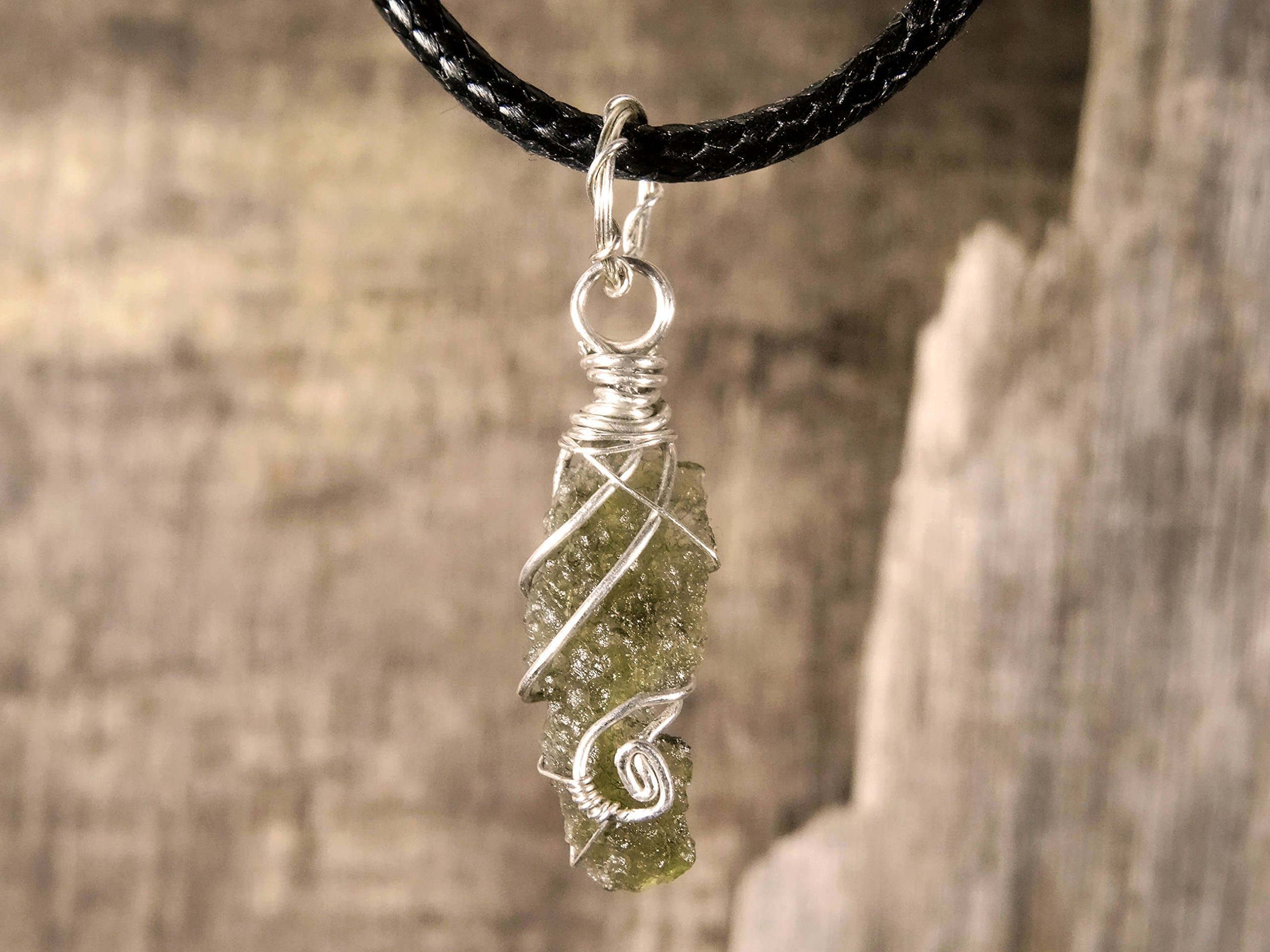 Real Silver Wrapped Moldavite Pendant, Sterling Silver, Czech Moldavite, Meteorite Jewelry, Green Tektite, Moldavite Necklace,