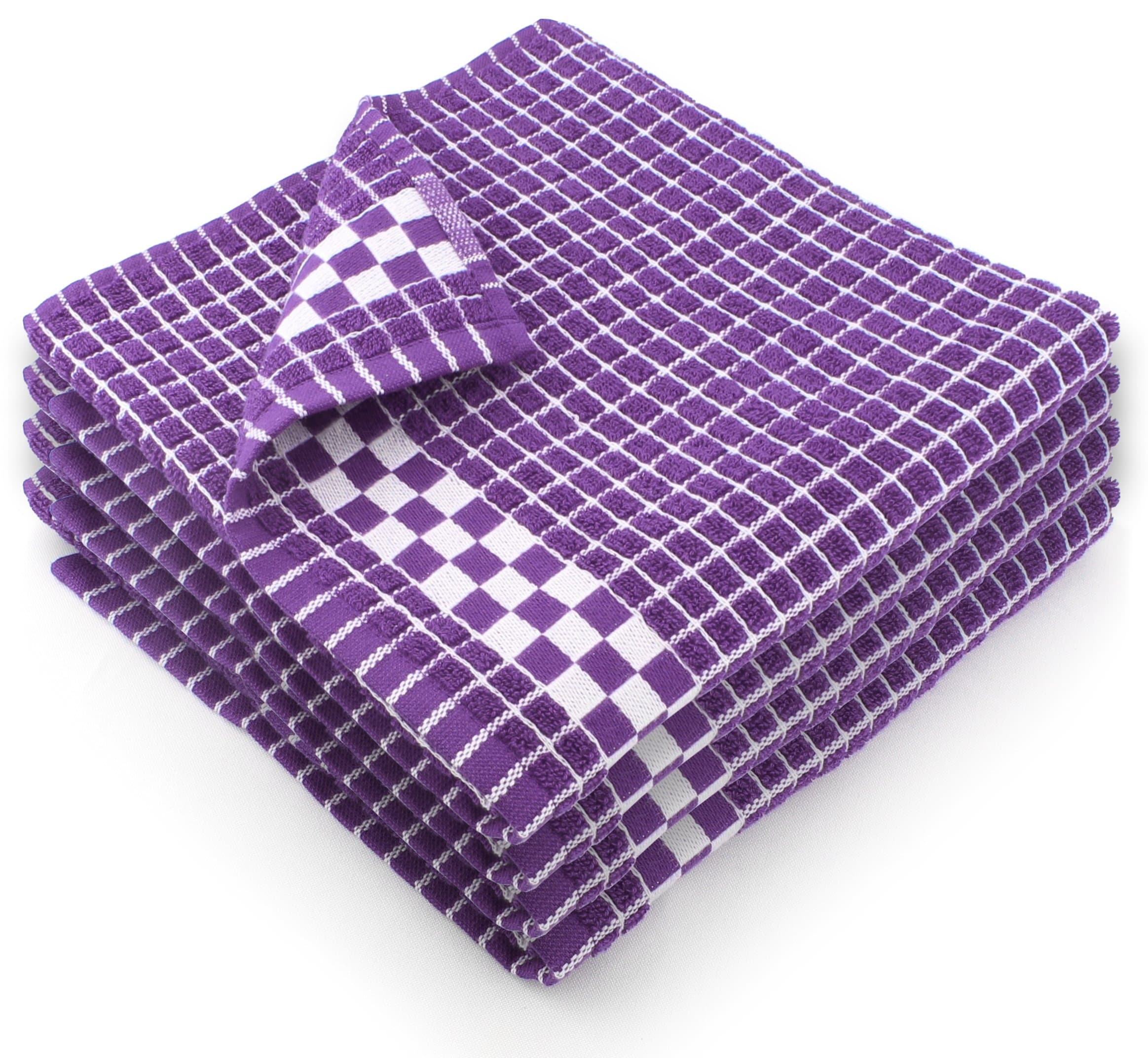 Fecido Classic Dark Kitchen Dish Towels with Hanging Loop - Heavy Duty Absorbent Dish Clothes - European Made 100% Cotton Tea Towels - Set of 4, Purple