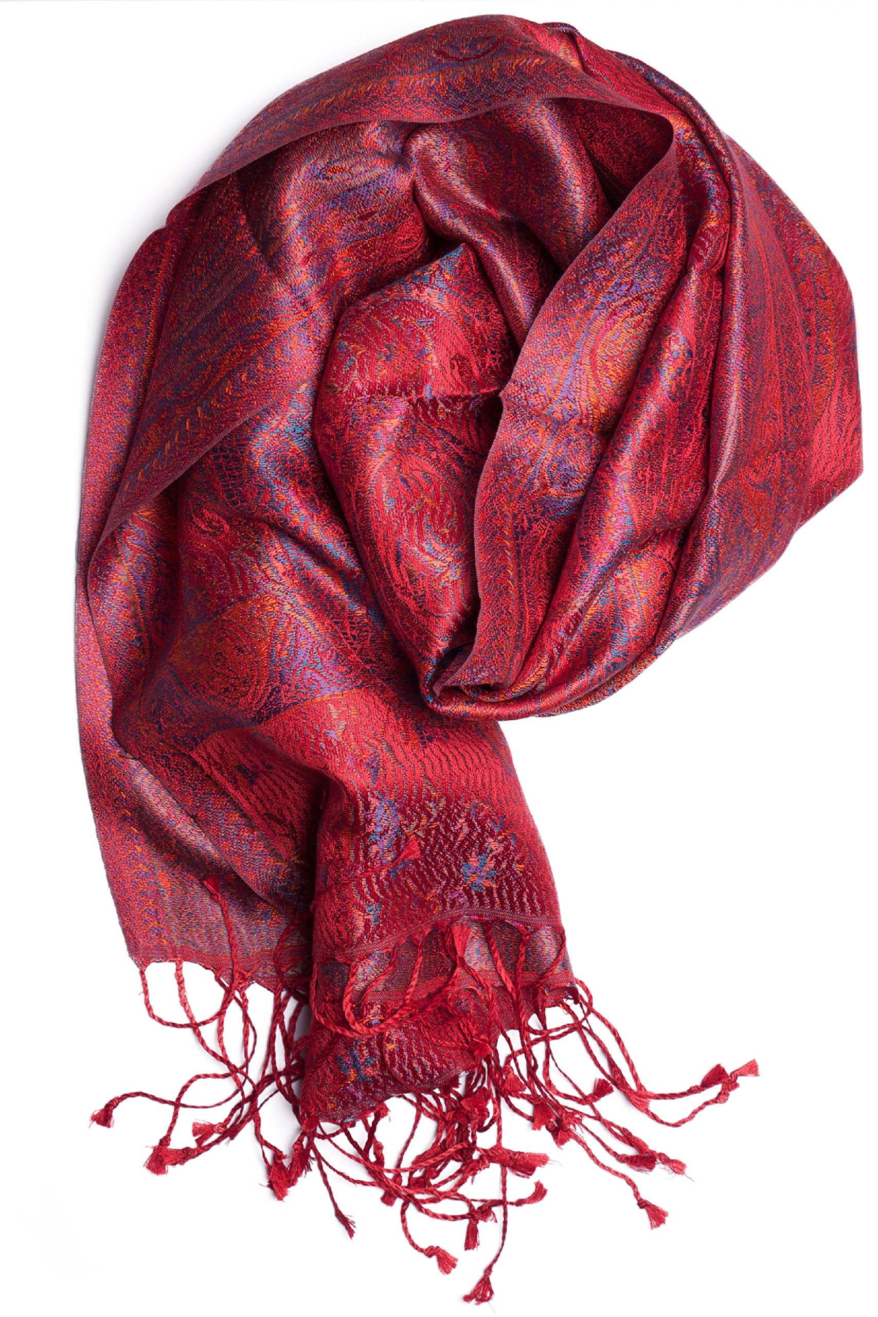 Pashmina 100% Silk Scarf from India for Women & Men, Paisley Design, 63" x 14" - Muffler made of pure silk - many different designs