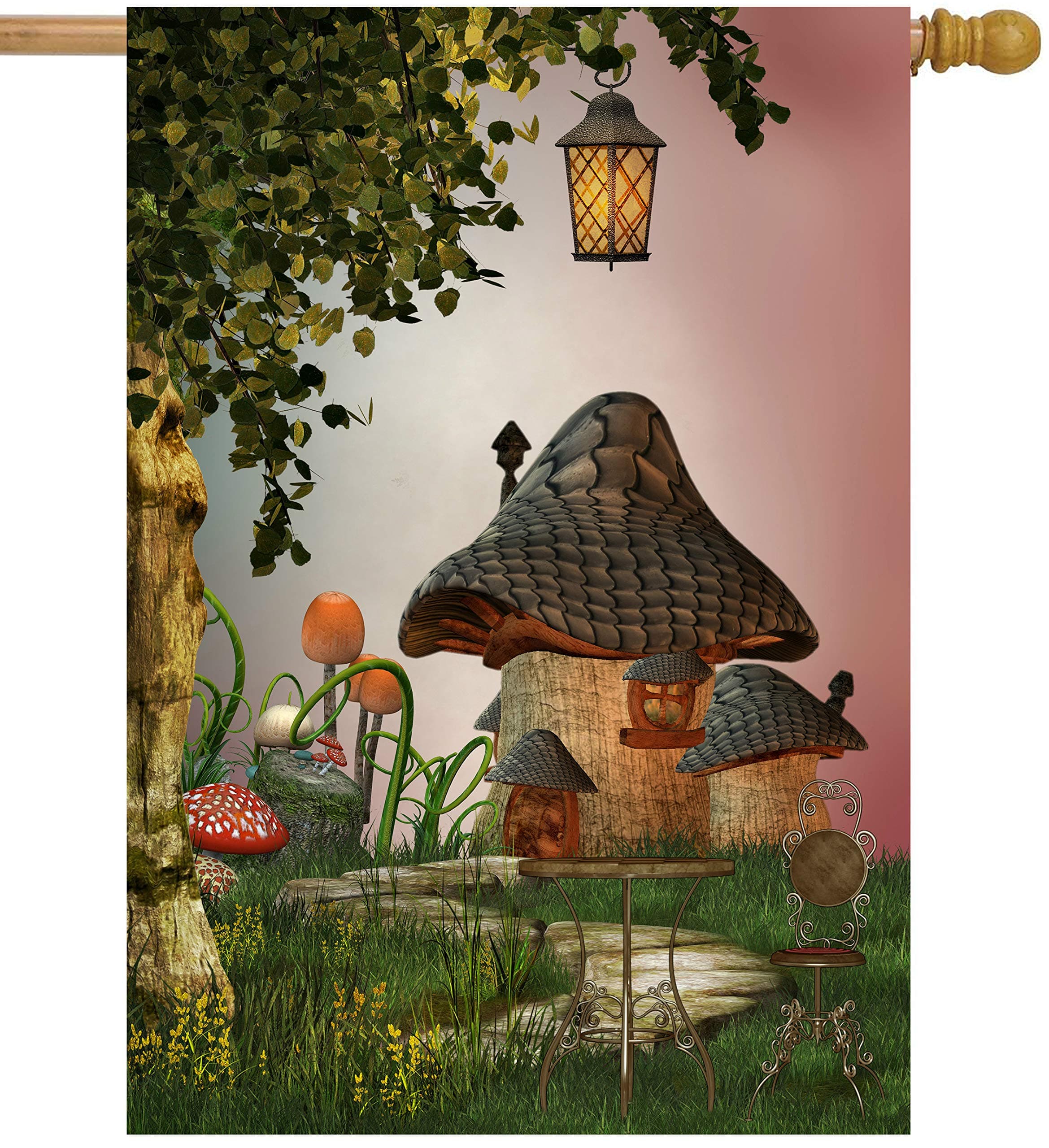 ShineSnow Fantastic Fairy Tales Mushroom Garden Landscape Tree Light House Flag 28" x 40" Double Sided, Polyester Welcome Yard Garden Flag Banners for Patio Lawn Outdoor Home Decor