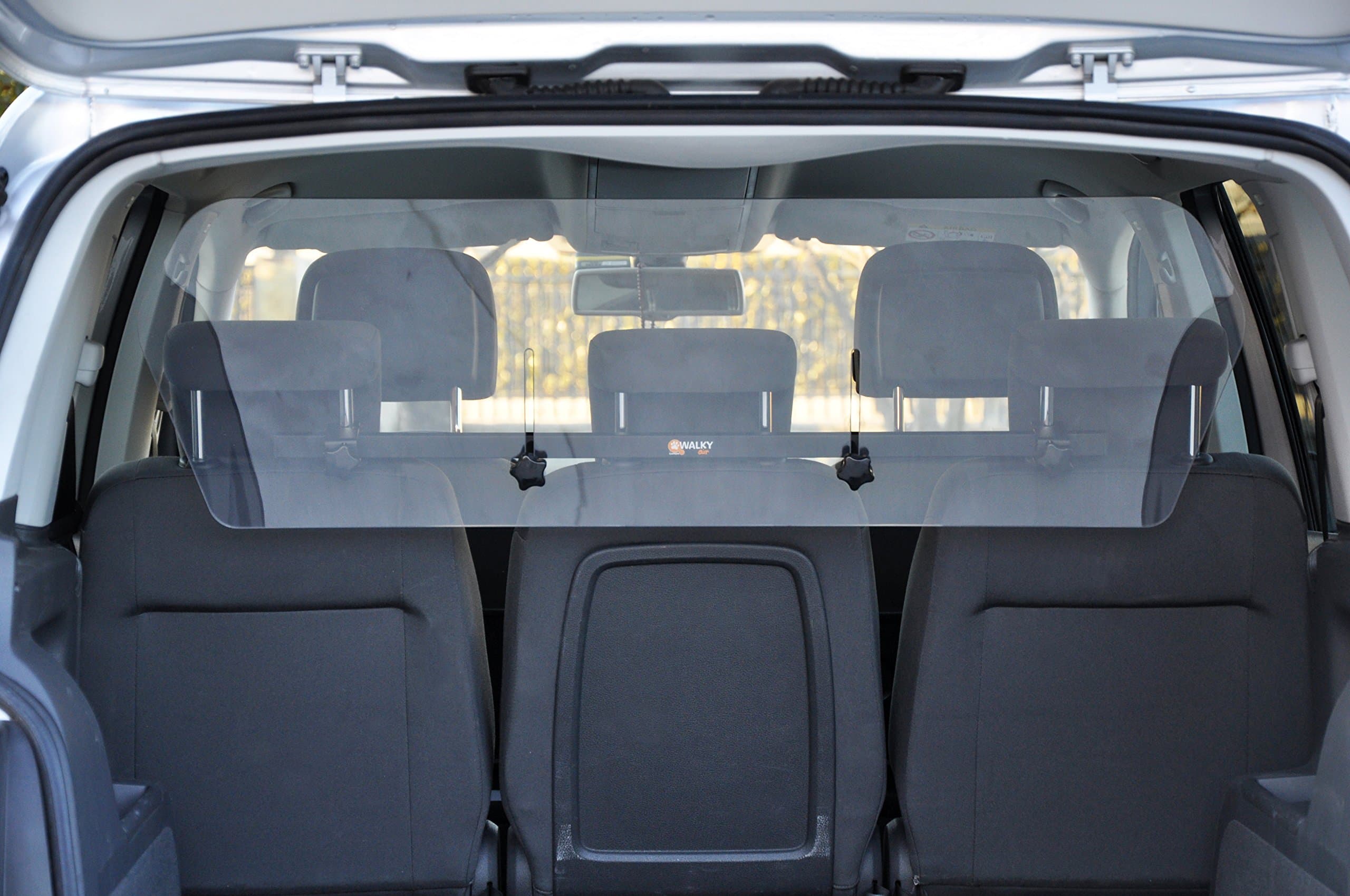 WalkyAir Clear Transparent Pet Safety Barrier. Universal Fit to Vehicle with Round,Adjustable Headrests (Medium)