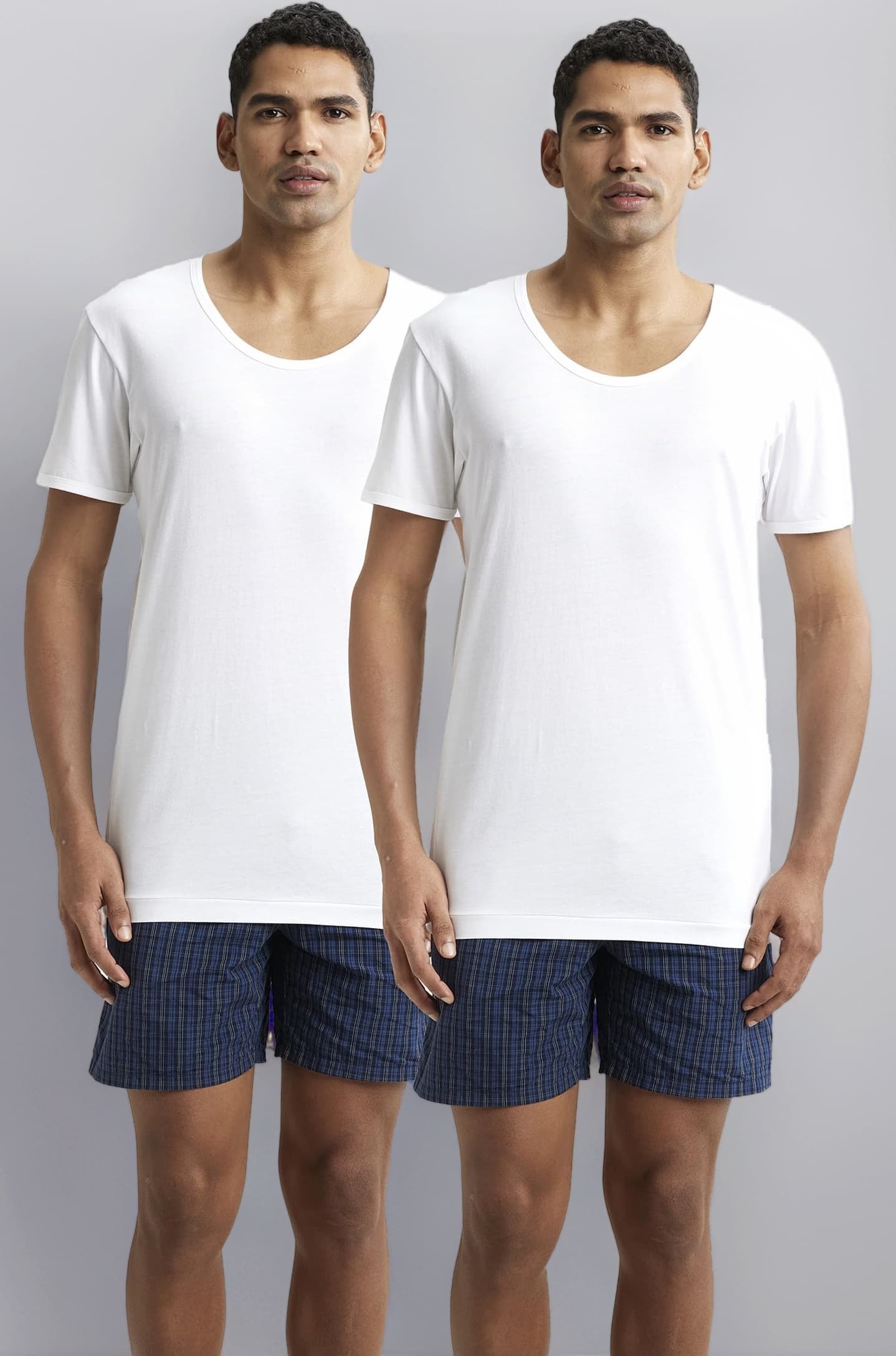 8817 Men's Super Combed Cotton Round Neck Half Sleeved Vest with Extended Length for Easy Tuck (Pack of 2)