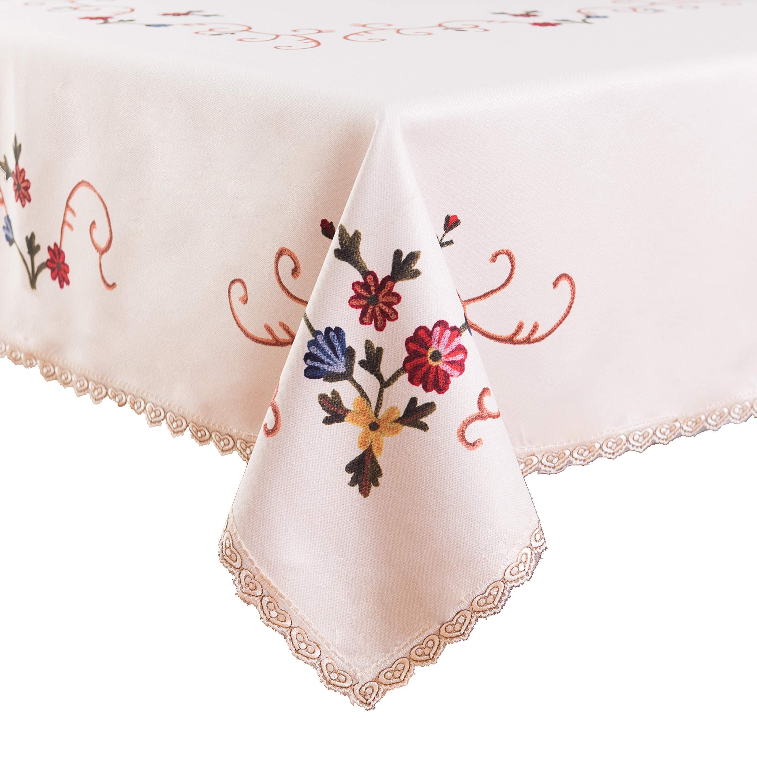 Flyspeed Floral Print Heavy Weight Rectangle Cotton Linen Waterproof Tablecloth Wrinkle Free Fabric Table Cloth for Dinning(Embroidery,55"x120"Rectangular)