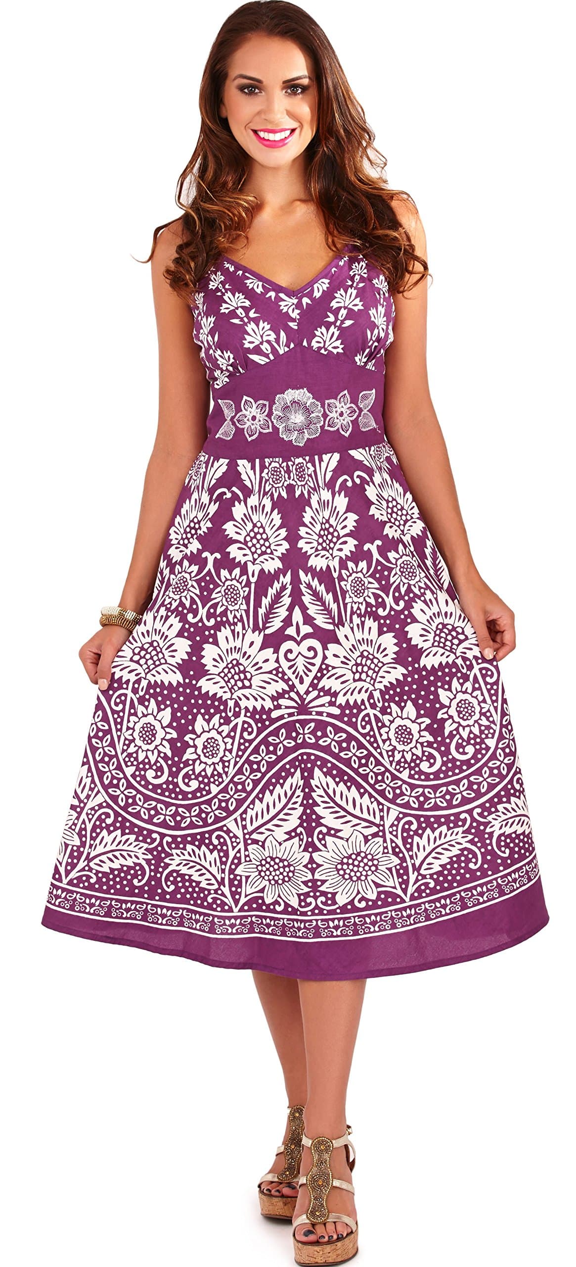 Pistachio Ladies Summer Dots & Flowers Midi Cotton Beach Dress