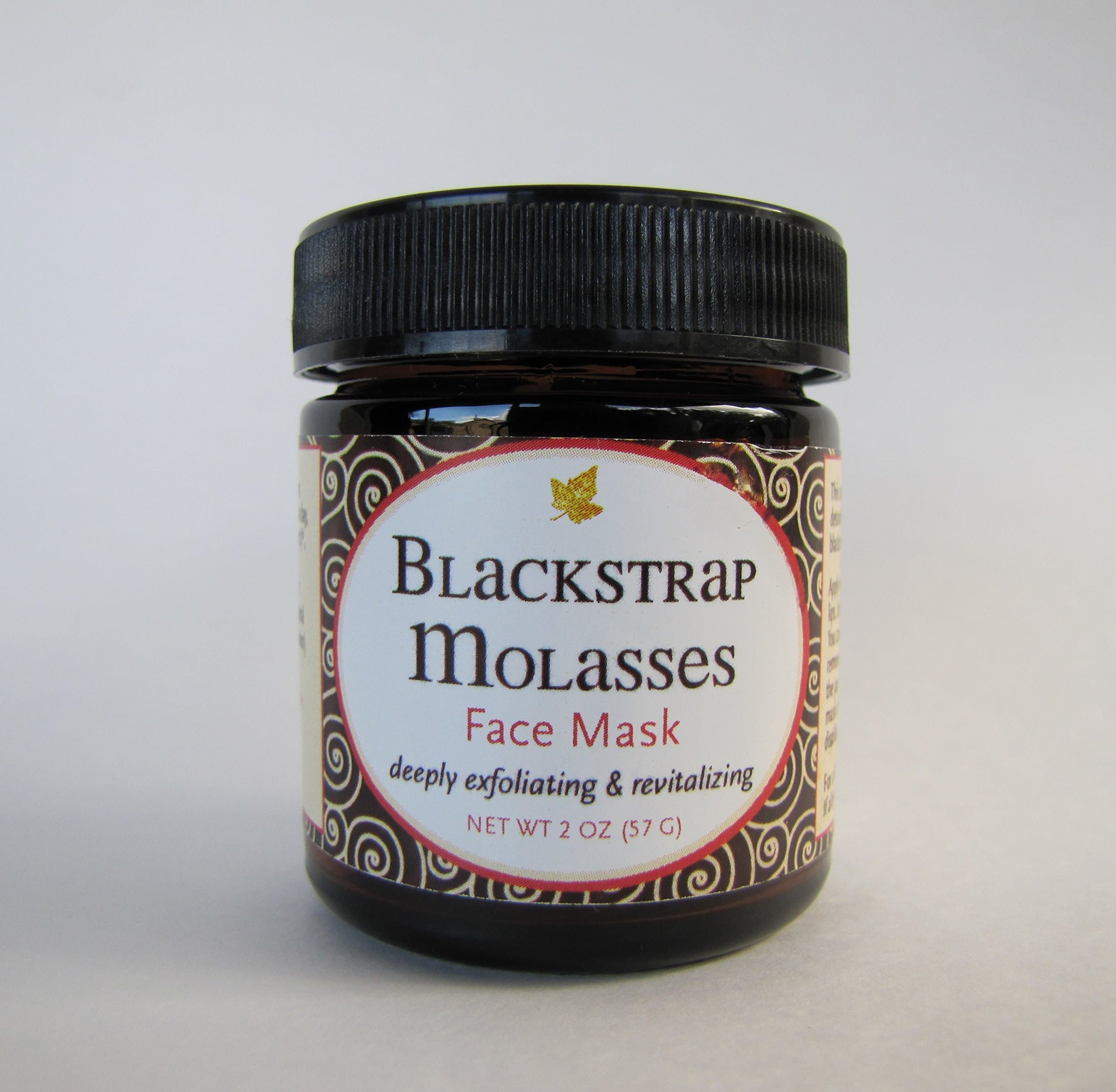 Organic Blackstrap Molasses Moor Mud Face Mask with Moroccan Red (Rhassoul) Lava Clay, and Rose Hydrosol, Geranium, Pracaxi Oil, Active Vitamin C; All Natural, Vegan, Handcrafted, Deeply Exfoliating, Firming, Depuffing, Brown Spot and Acne Reducing, for All Skin Types, Appropriate for Raw Foodists (Cold Process Formulation) 1.7 fl. oz