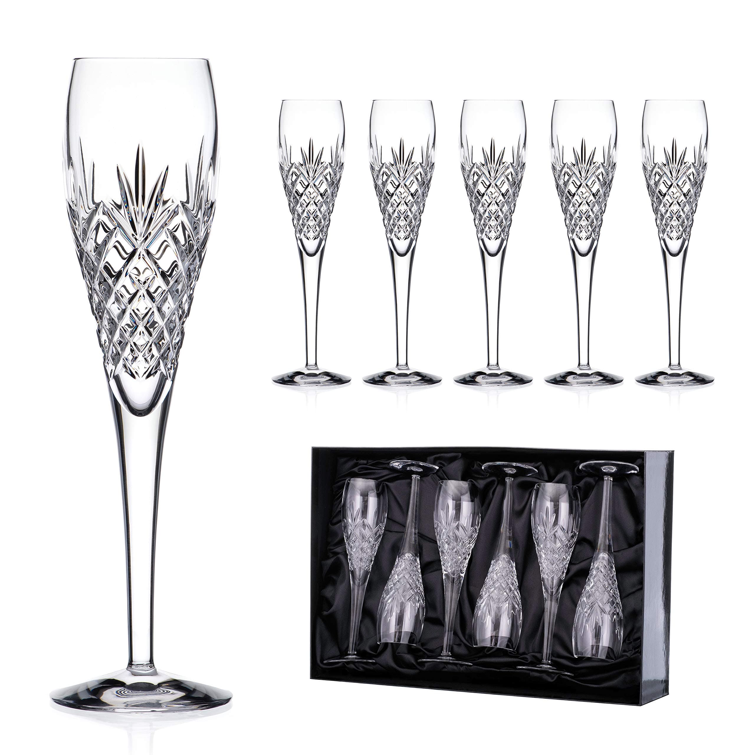 Duyoku 6 Speymore Crystal Champagne Flutes - Satin Presentation Box