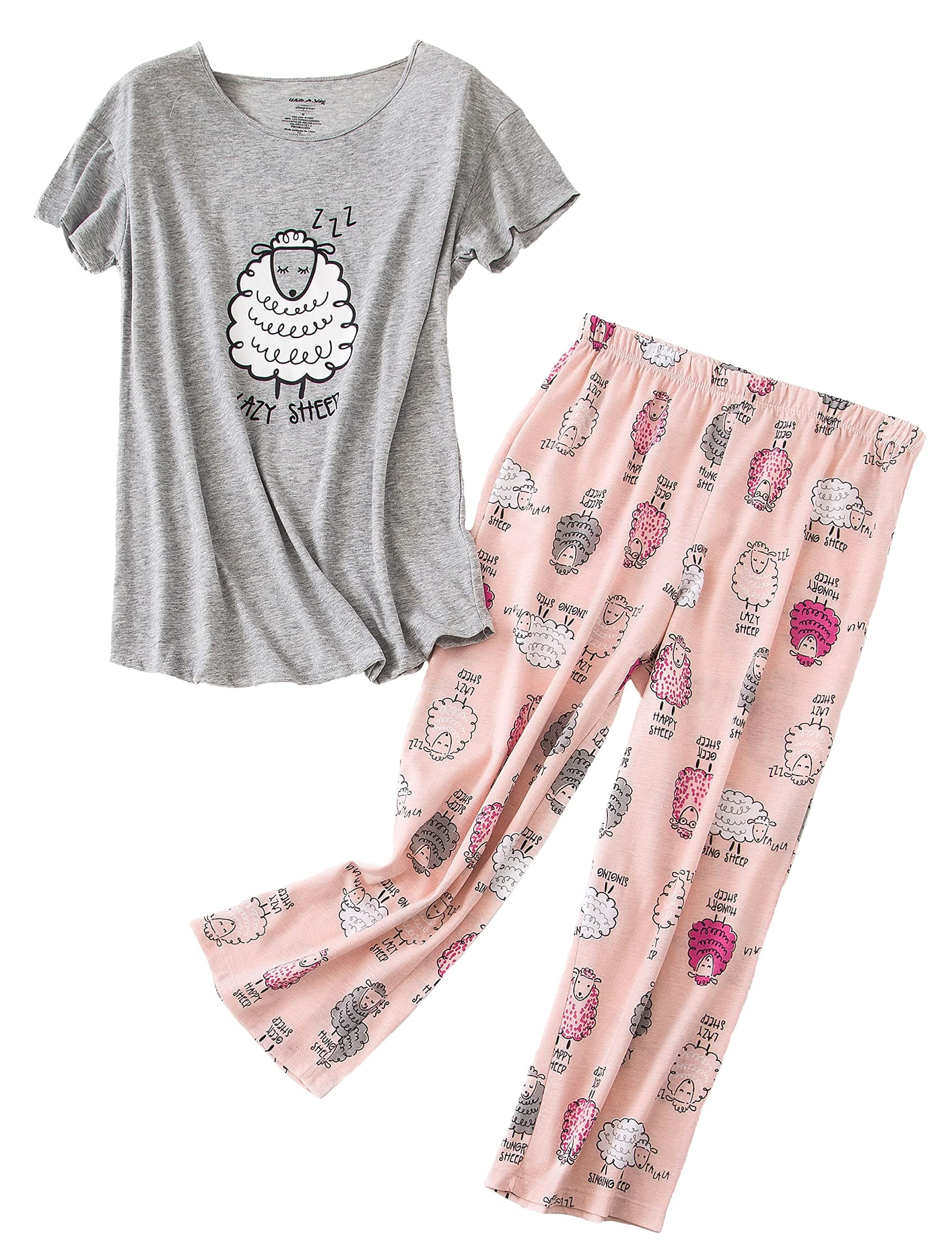Sponsored Ad - Women Pajama Set Sleepwear Tops with Capri Pants Casual and Fun Prints Pajama Sets