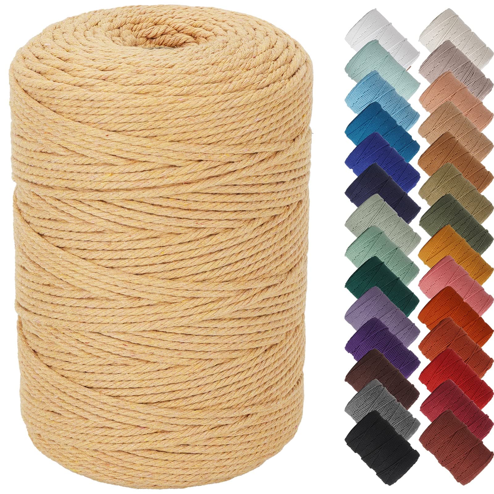 NOANTA Light Tan Macrame Cord 3mm x 328yards, Colored Macrame Rope, Cotton Rope Macrame Yarn, Colorful Cotton Craft Cord for Wall Hanging, Plant Hangers, Crafts, Knitting