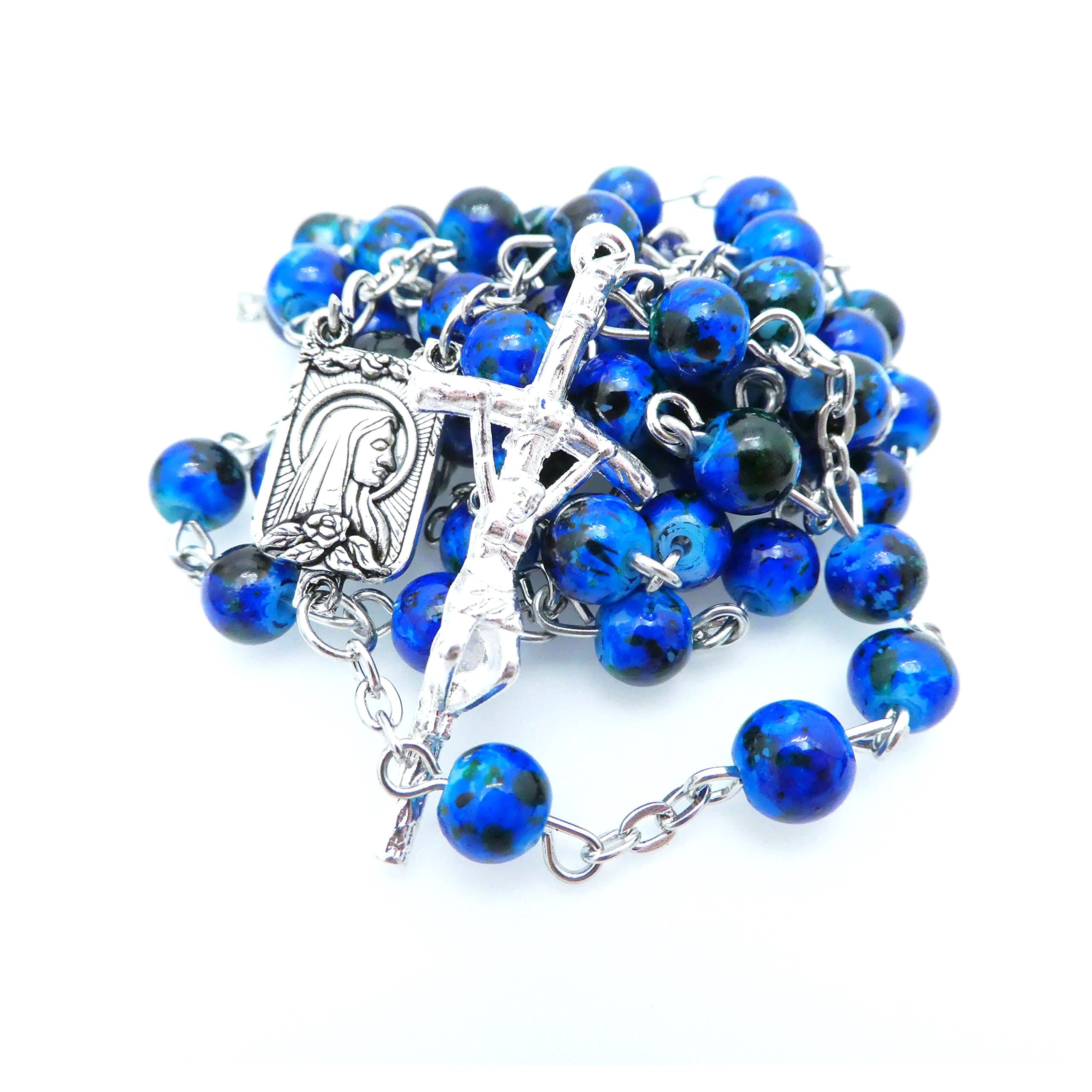 Soul Shop Modern Speckled Rosary - Pop-Inspired Christian/Catholic Gift Prayer Beads in Gift Box (Deep Sea Blue)