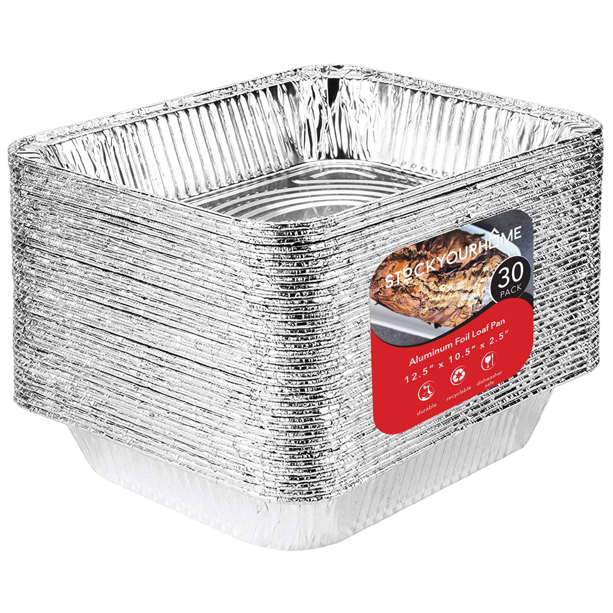 Stock Your Home Aluminum Pans 9x13 Disposable Foil Pans (30 Pack) - Half Size Steam Table Deep Trays - Tin Foil Pans Great for Cooking, Heating, Storing, Prepping Food