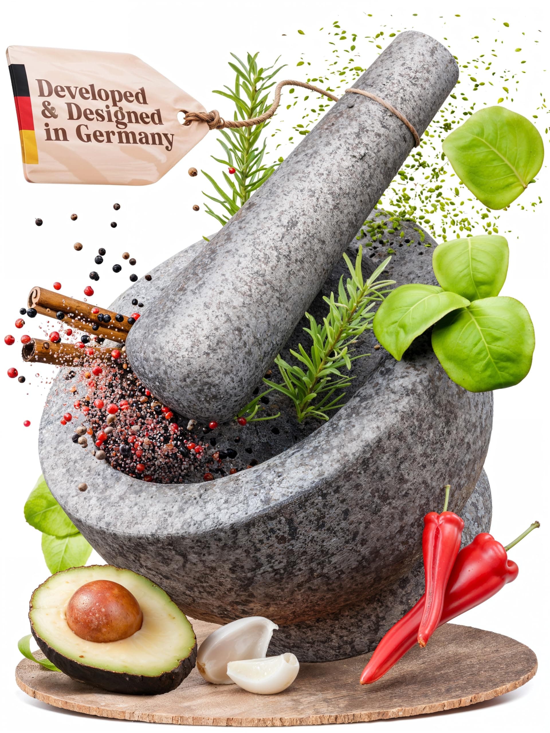 ChefSofi Mortar and Pestle Set - Unpolished Heavy Granite for Enhanced Performance and Organic Appearance - INCLUDED: Anti-Scratch Protector + Italian Recipes EBook - 6 Inch, 2 Cup-Capacity