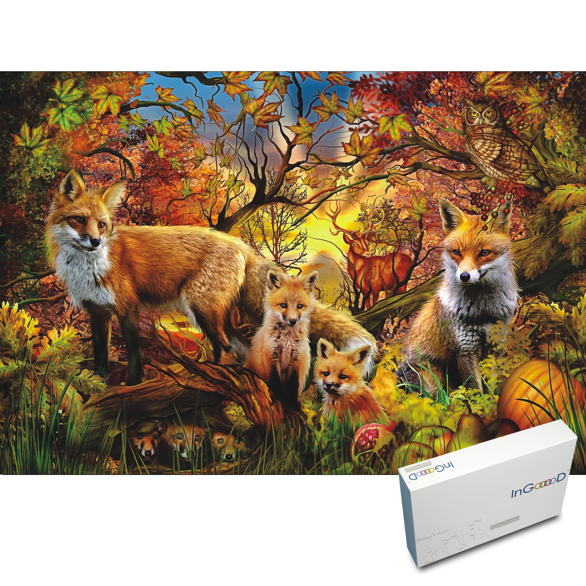 YouMiYa Ingooood 300 Pieces Cardboard Jigsaw puzzles for Adult- Animals Series- Autumn Family of Wolves and Autumn Family of Foxes