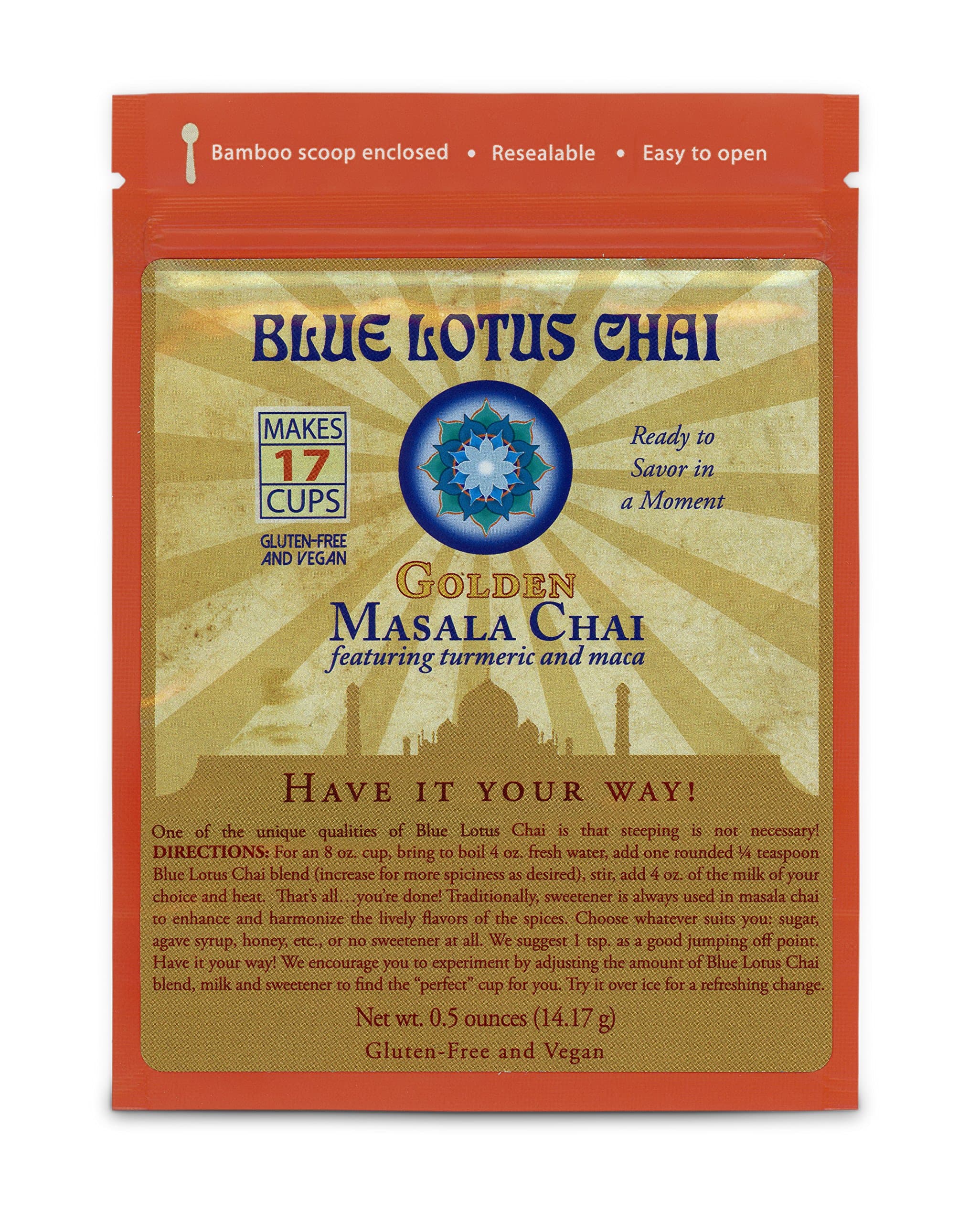 Masala Chai by Blue Lotus Chai - Gluten-Free and Vegan - Golden Flavor - 0.5 Oz Resealable Pouch